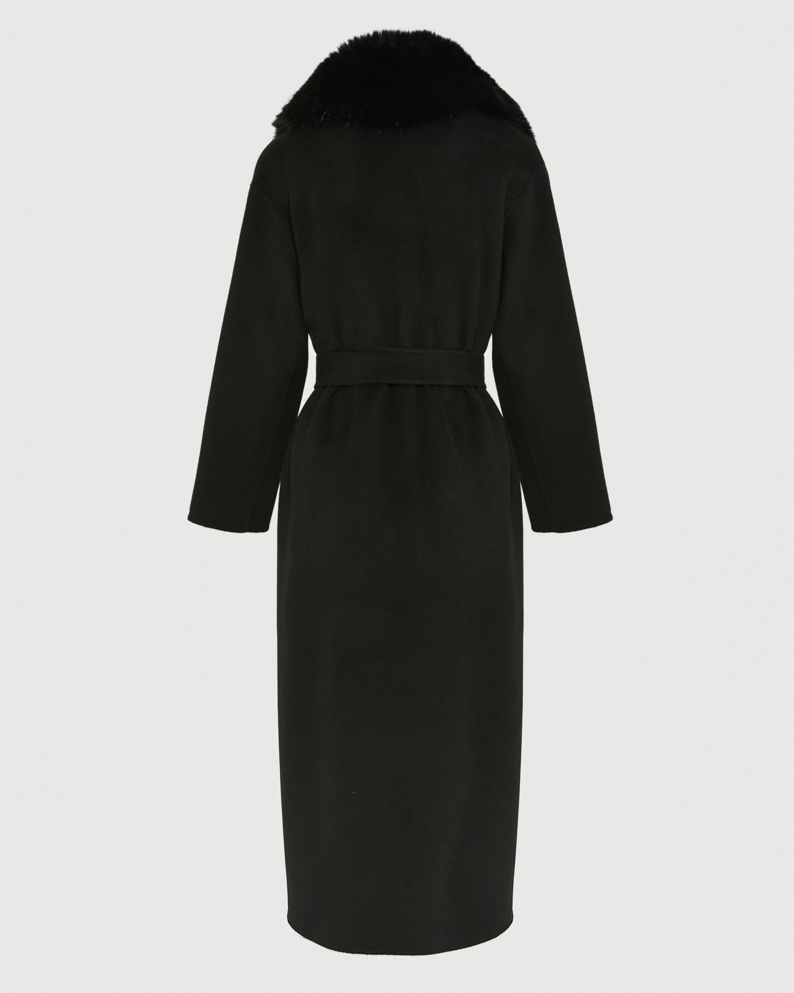 Belted long coat in cashmere wool with fox fur collar - Image 7