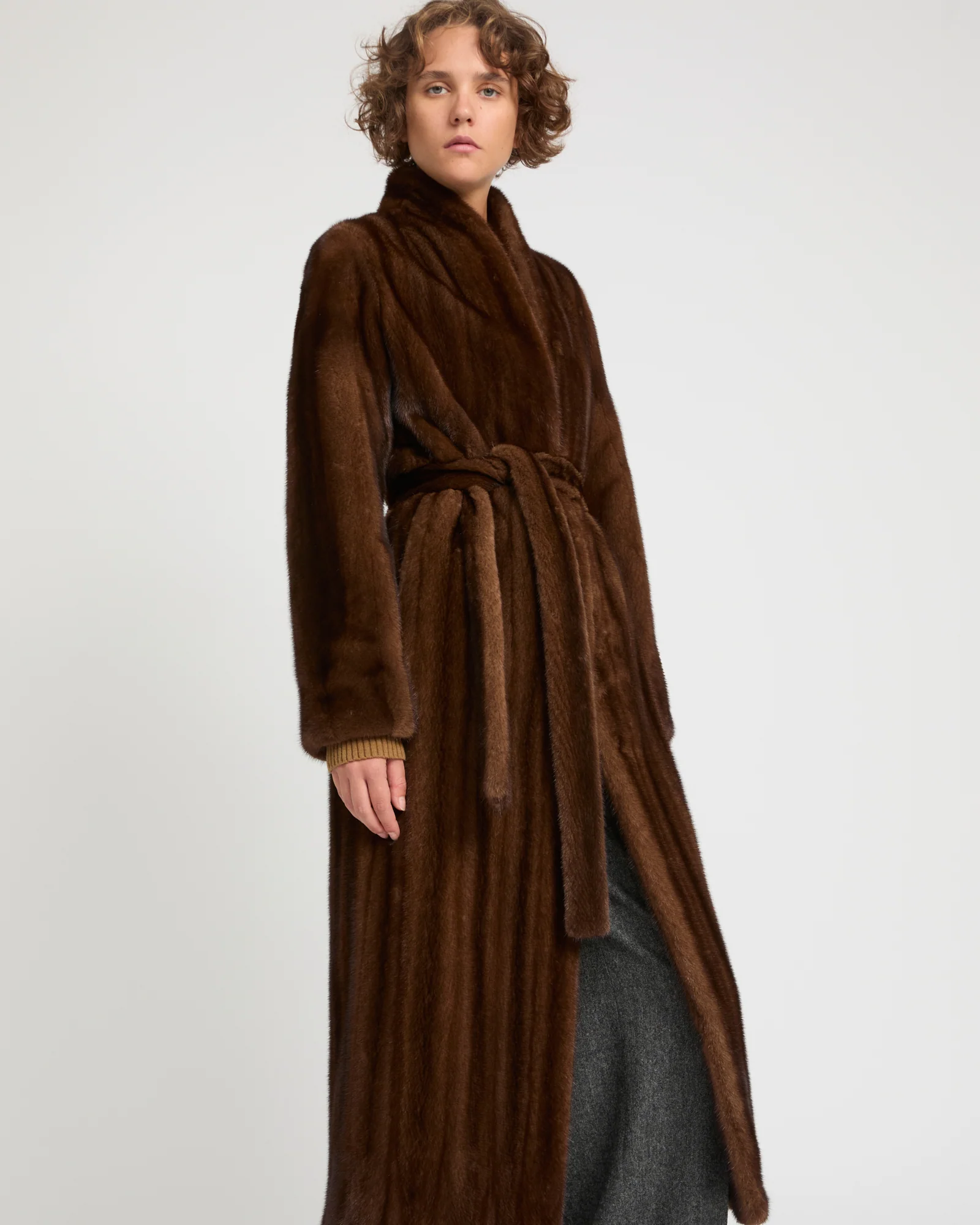 Maxi belted coat in long-haired mink fur - Image 3