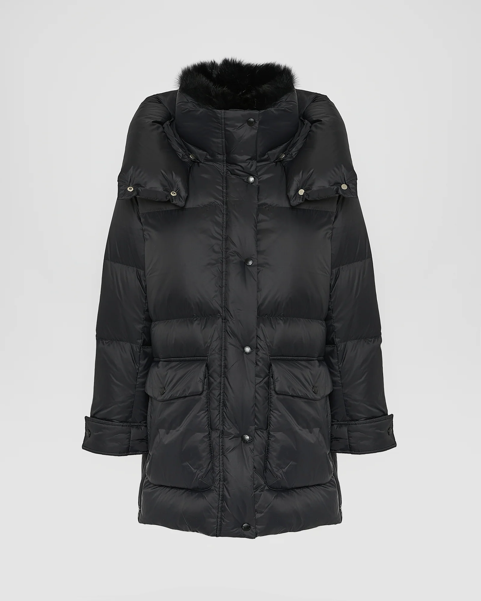 3/4 down jacket in water-repellent technical fabric with fox fur collar trim - Image 4