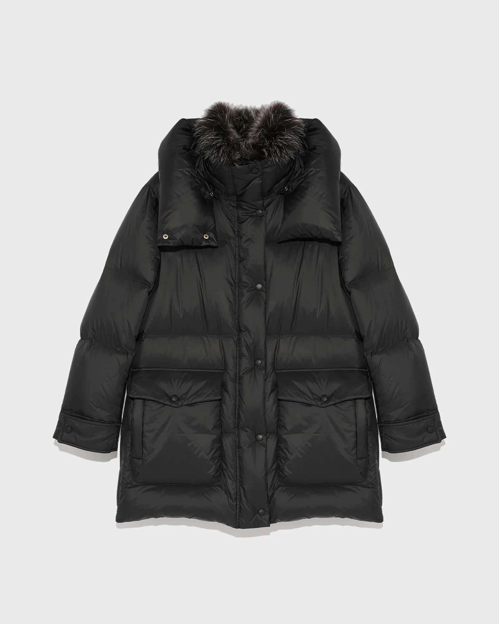 3/4 down jacket in water-repellent technical fabric with fox fur collar trim - Image 5