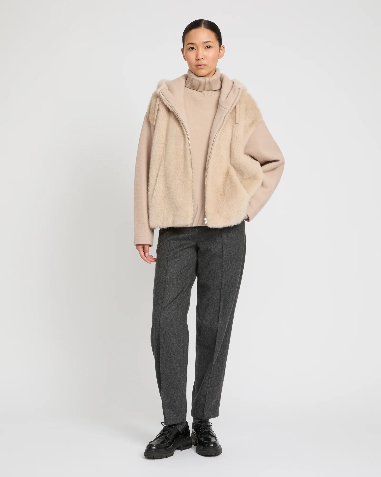 Hooded Jacket in Mink and Technical Fabric - Image 2