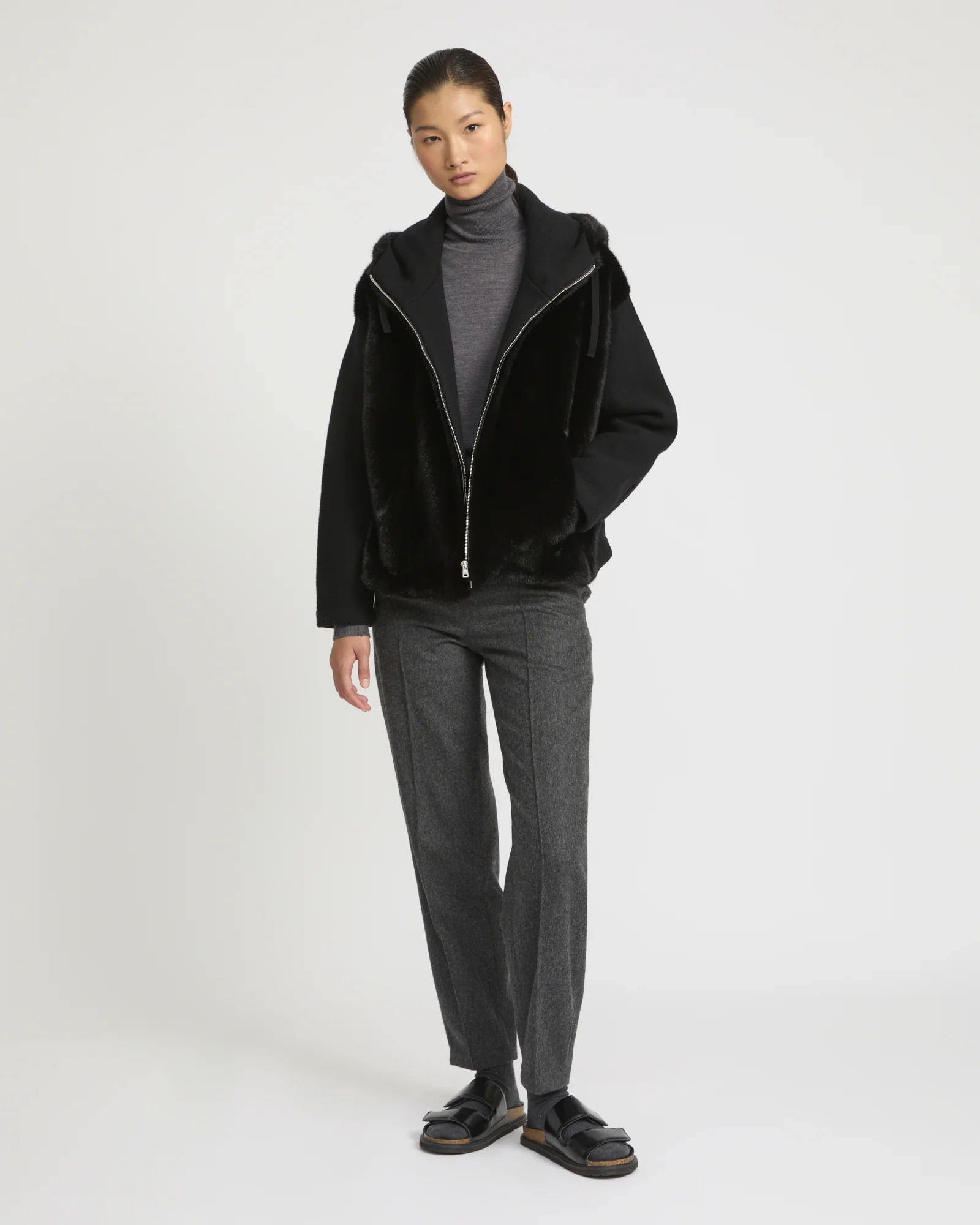 Hooded Jacket in Mink and Technical Fabric - Image 2