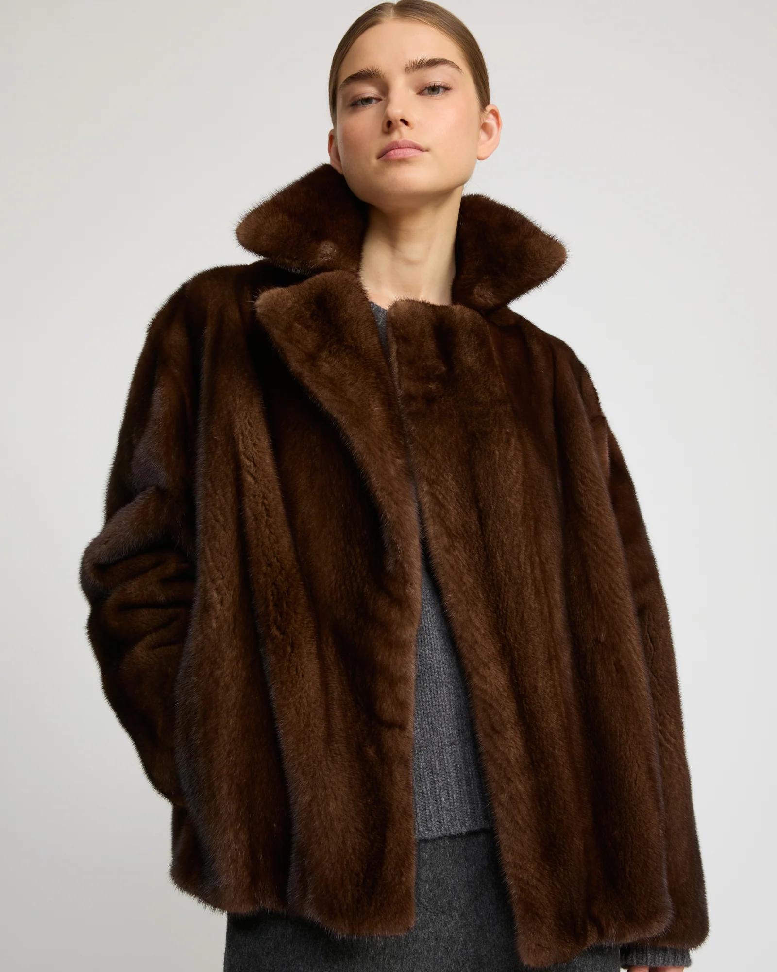 Short cross-front mink fur jacket