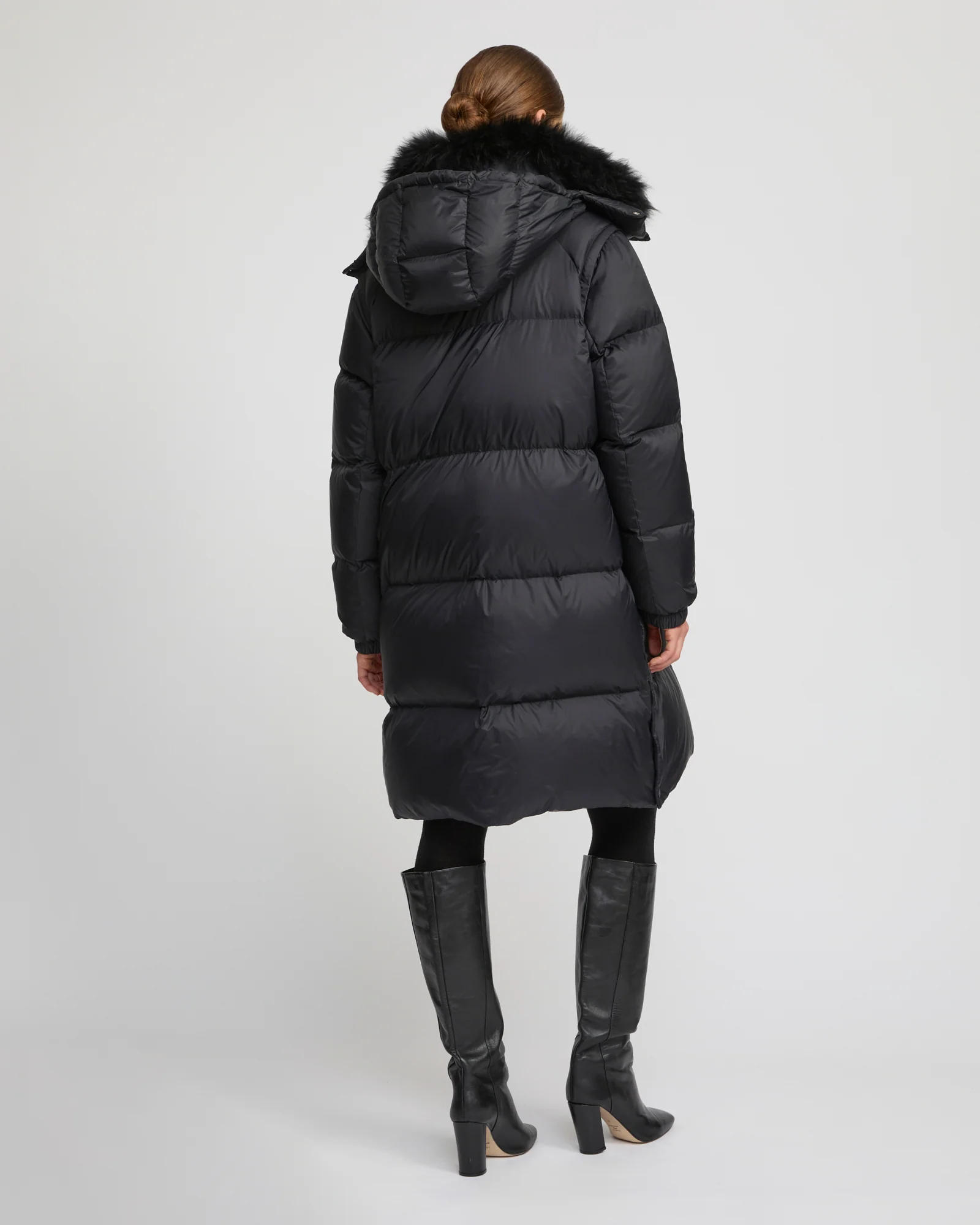 7/8 Long down jacket in water-repellent technical fabric with collar trim in fluffy lambswool - Image 6