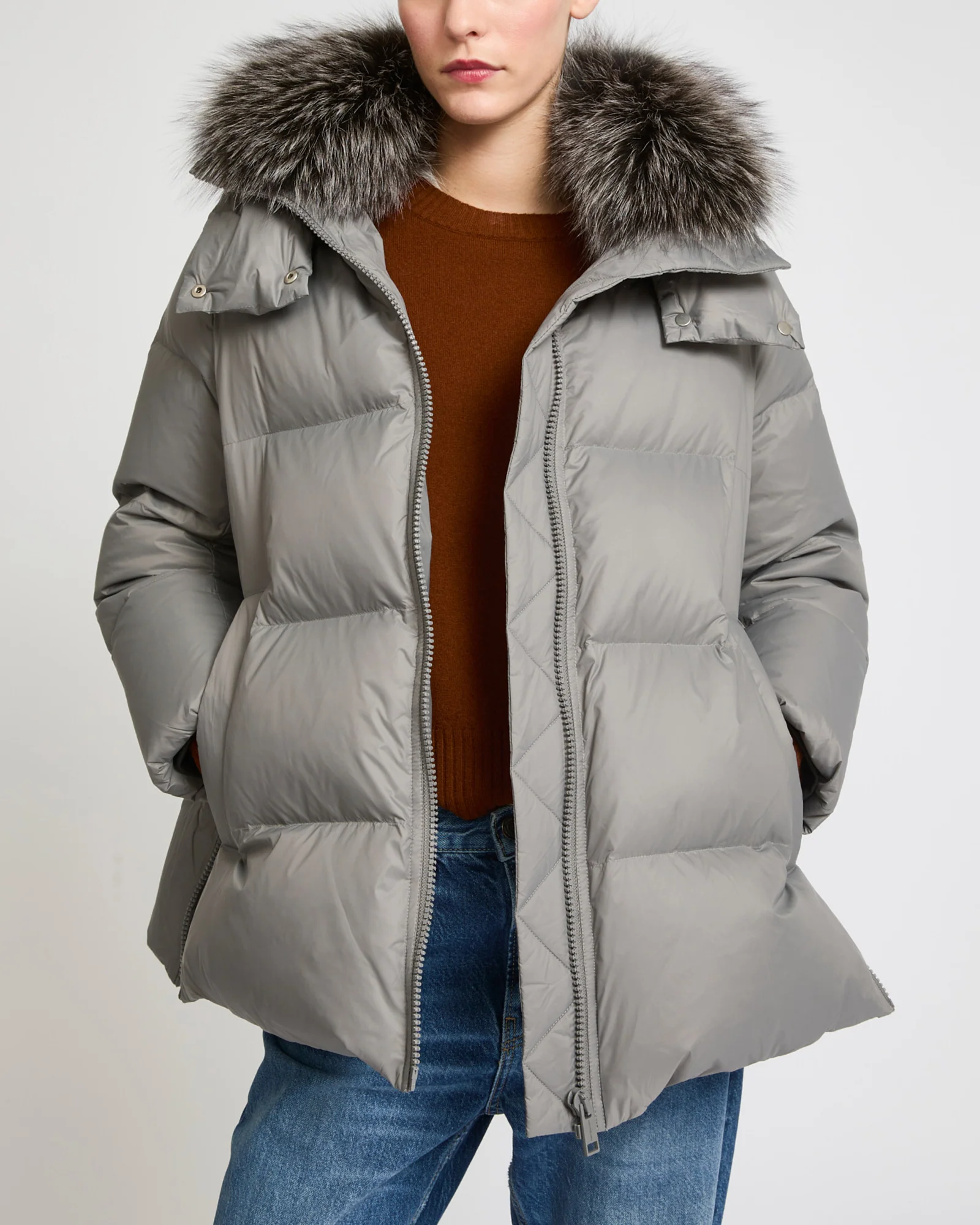 Iconic "A" line down jacket with fox fur collar - Image 3