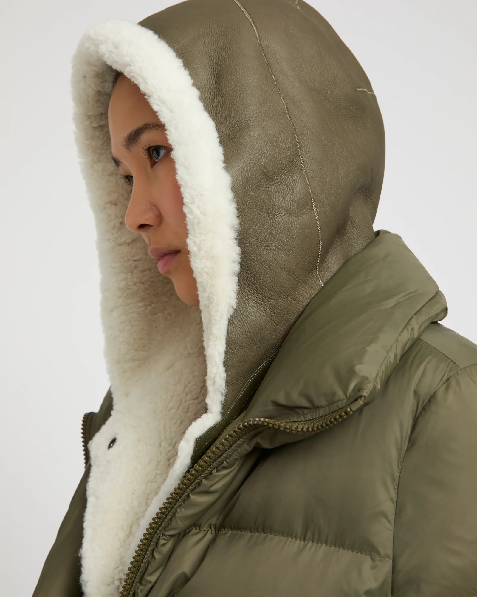 "A" line down jacket with lambskin shearling bib - Image 2