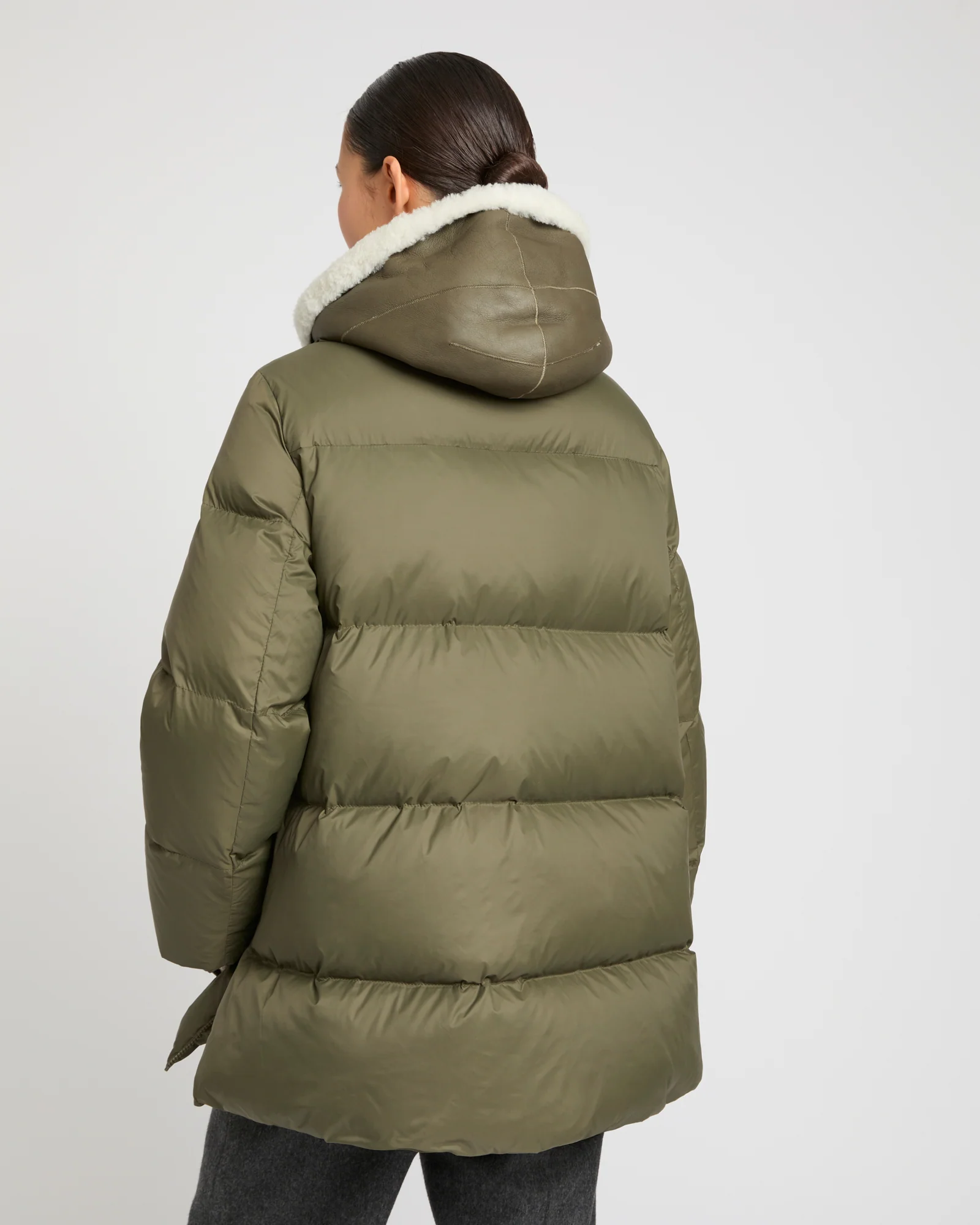 "A" line down jacket with lambskin shearling bib - Image 4