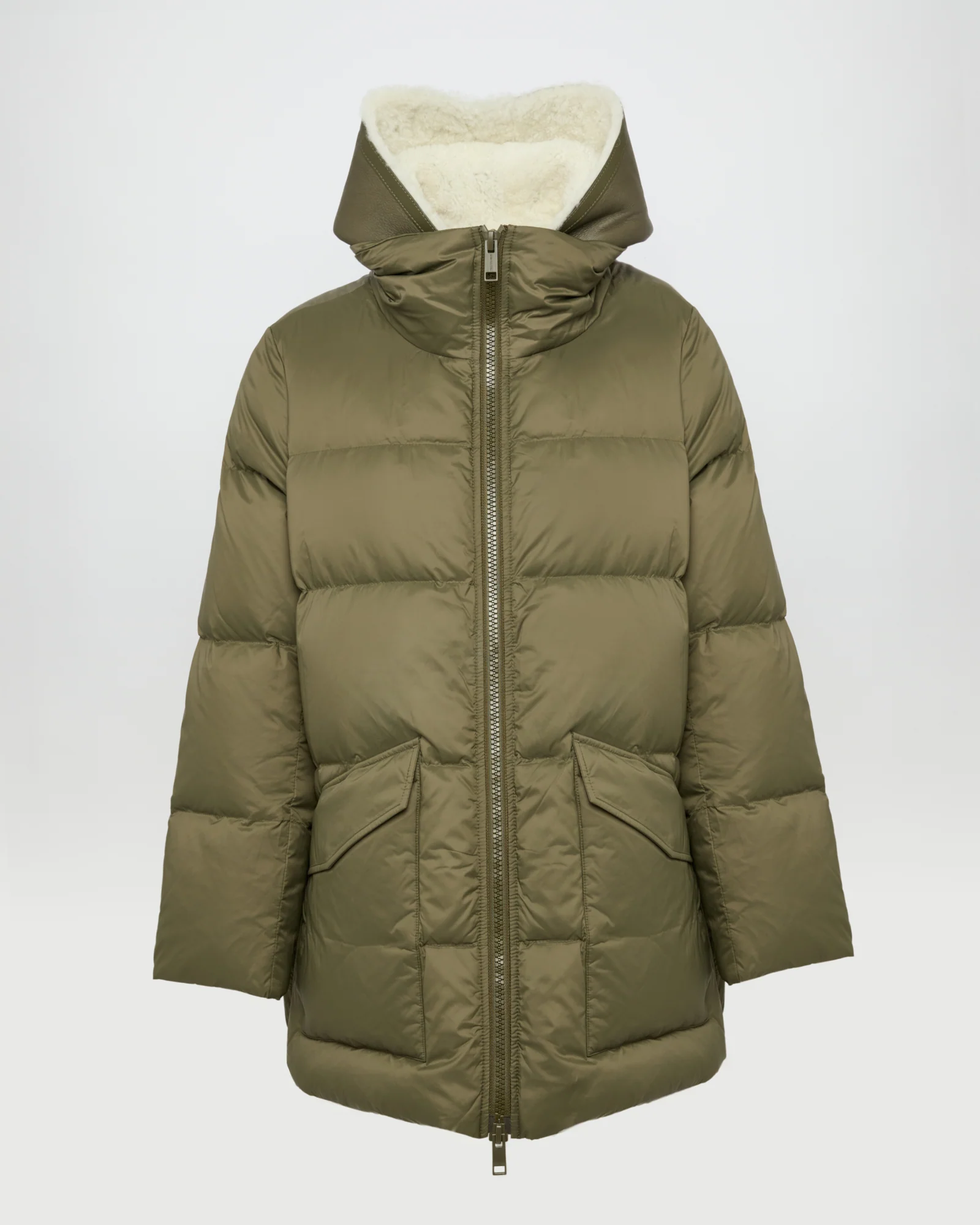 "A" line down jacket with lambskin shearling bib - Image 5