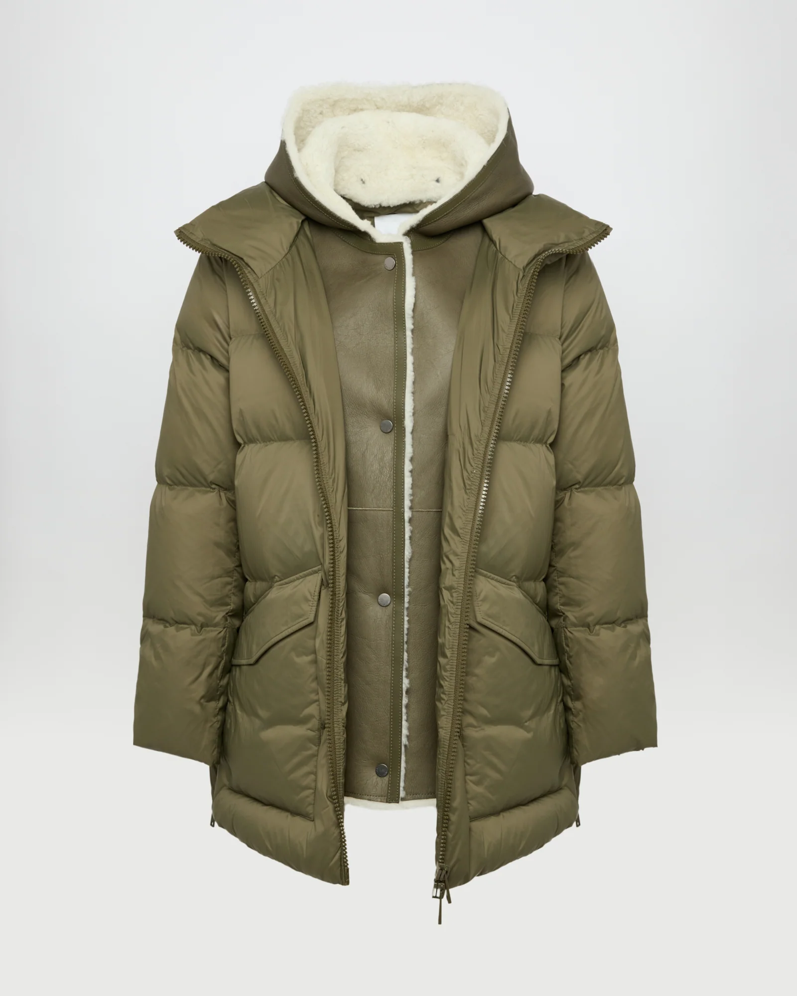 "A" line down jacket with lambskin shearling bib - Image 7