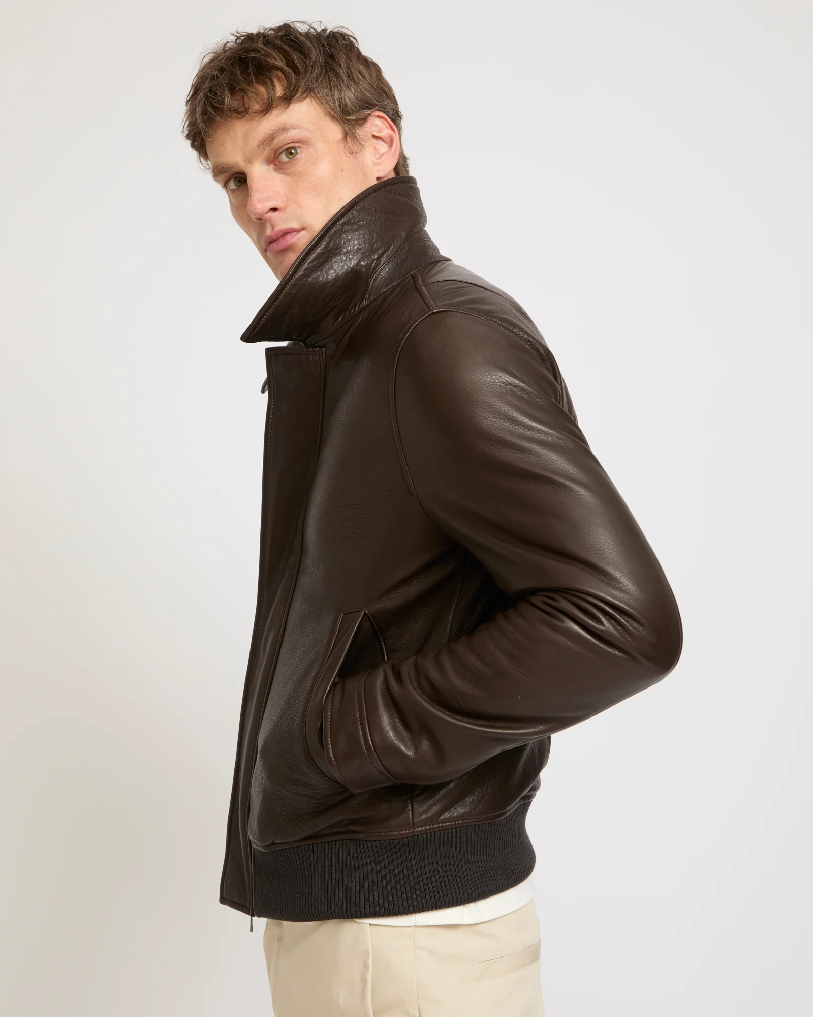 Aviator jacket in natural grain lamb leather - Image 3