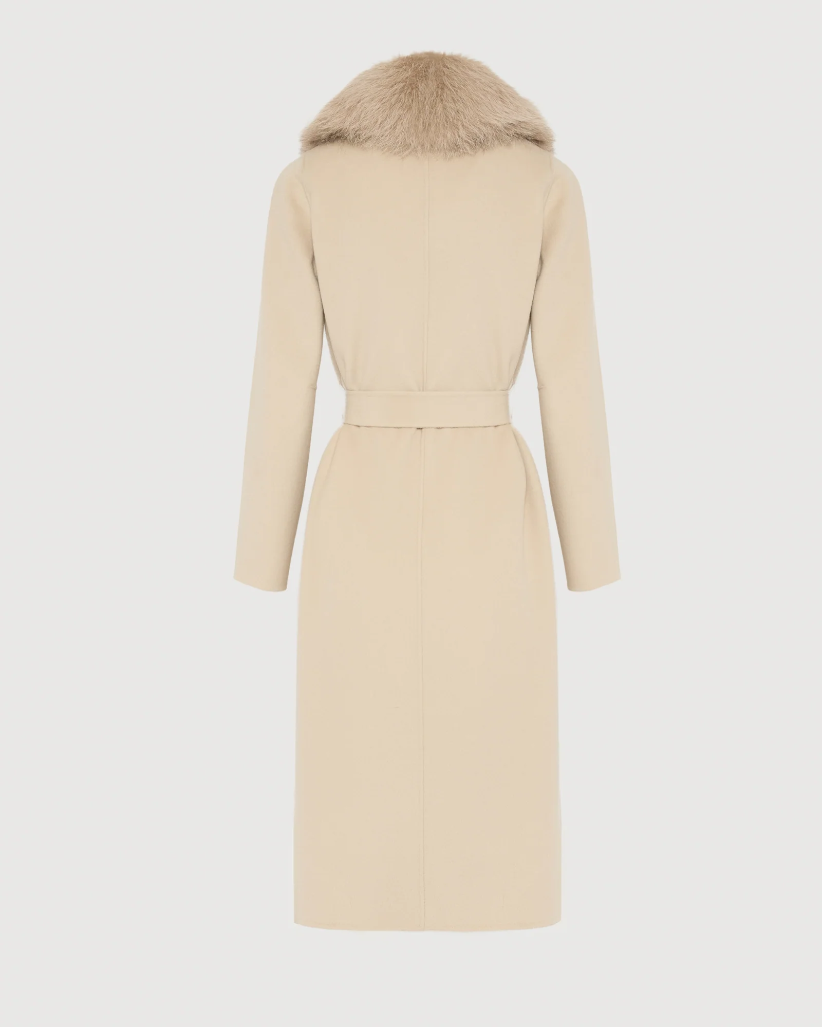 Belted coat in cashmere wool with fox fur collar and lapel - Image 6