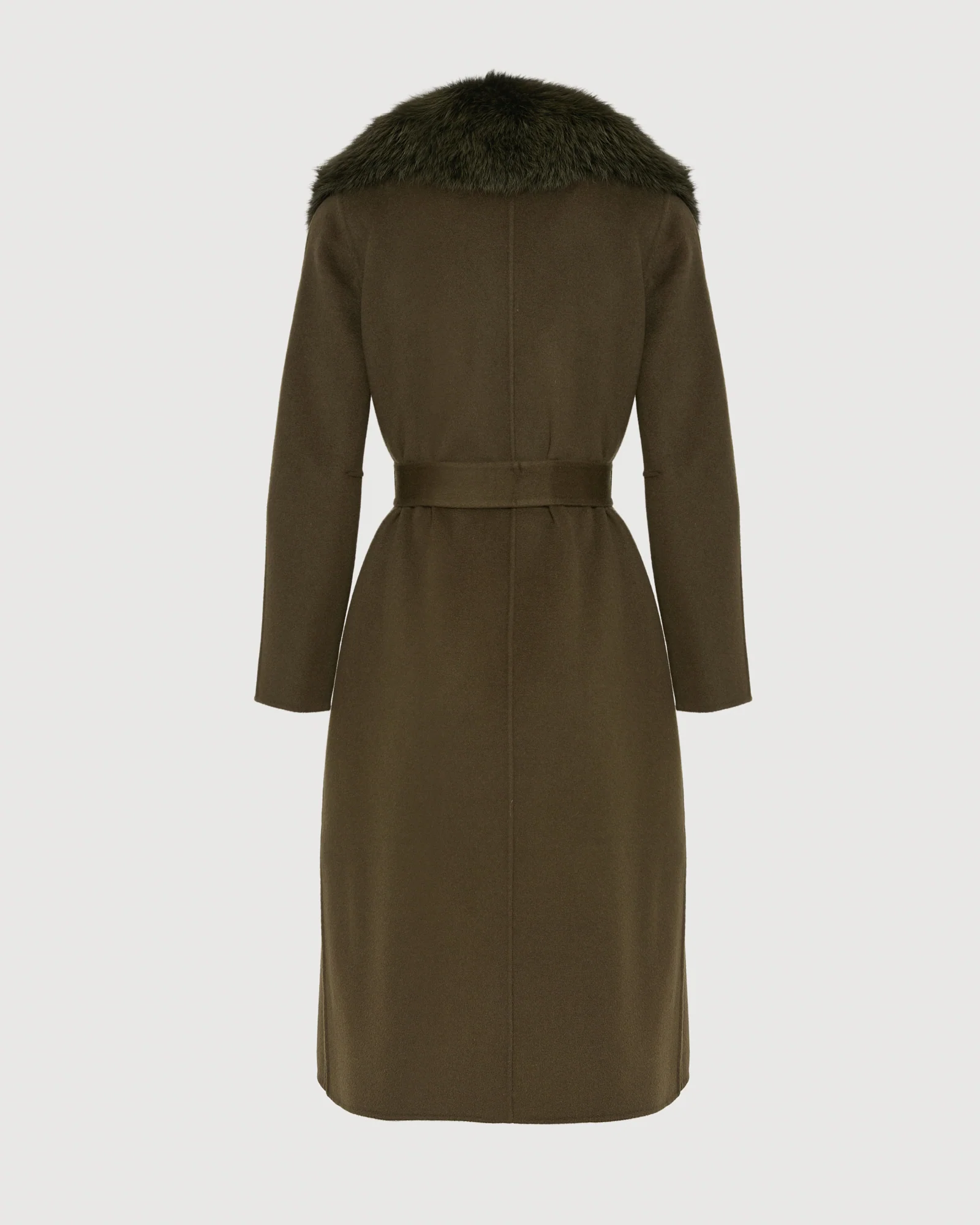 Belted coat in cashmere wool with fox fur collar and lapel - Image 7