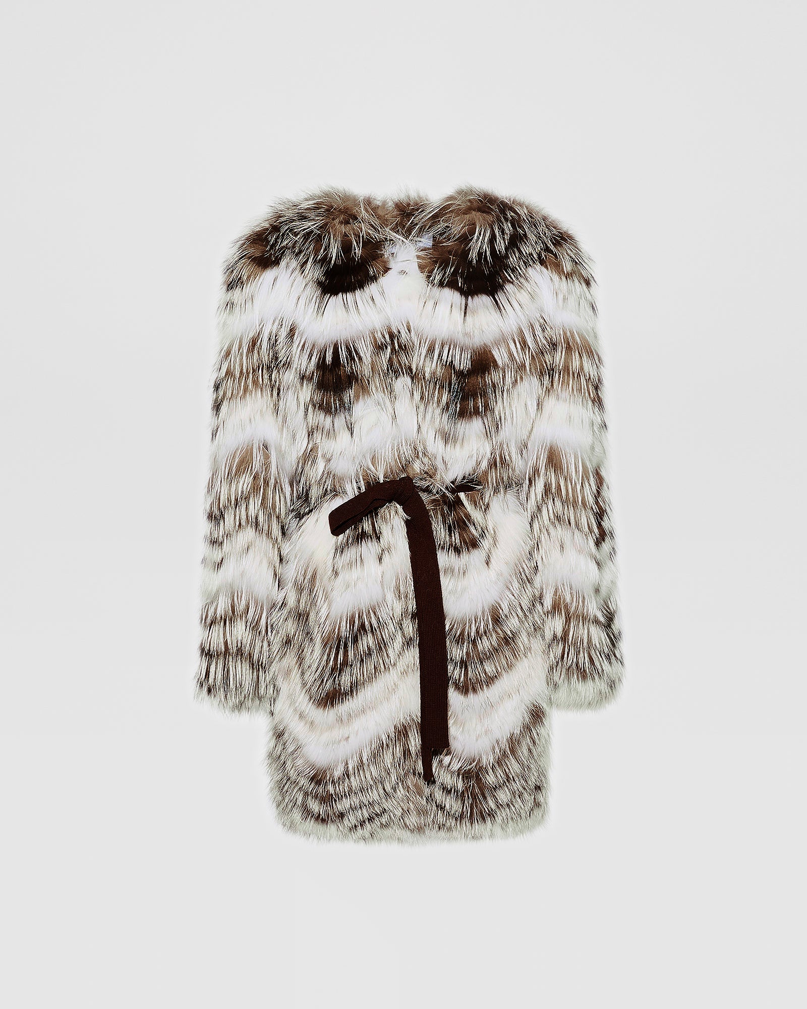 Belted coat in merino knit and fox fur - Image 7