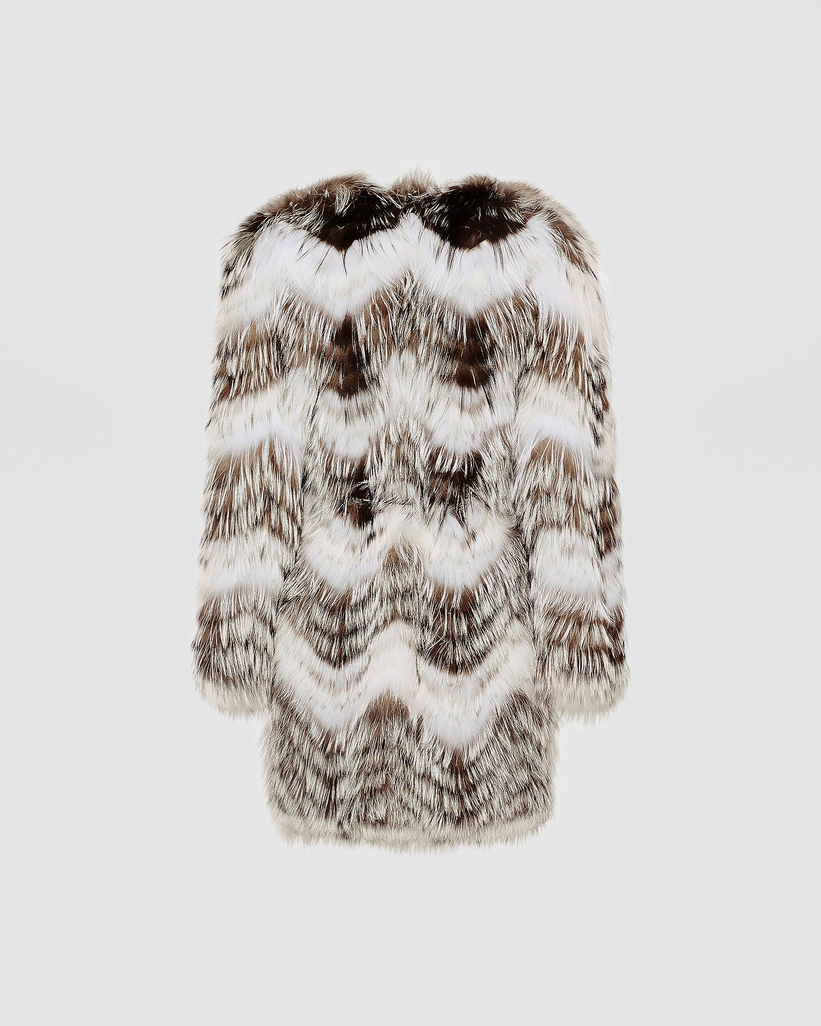Belted coat in merino knit and fox fur - Image 8