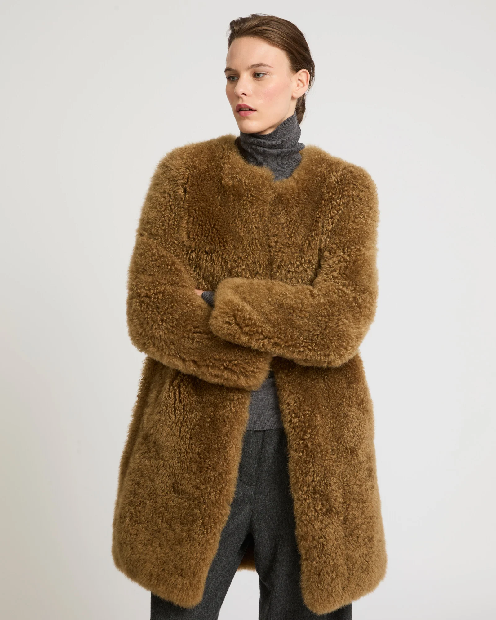 Coat in merino knit and lambskin - Image 4