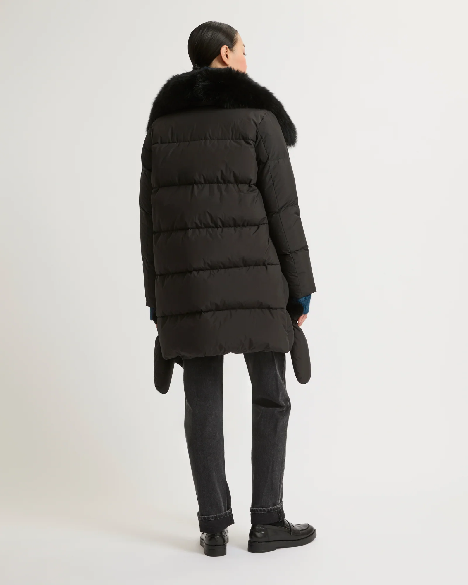 Belted down jacket in waterproof technical fabric with fox and rabbit fur - Image 4