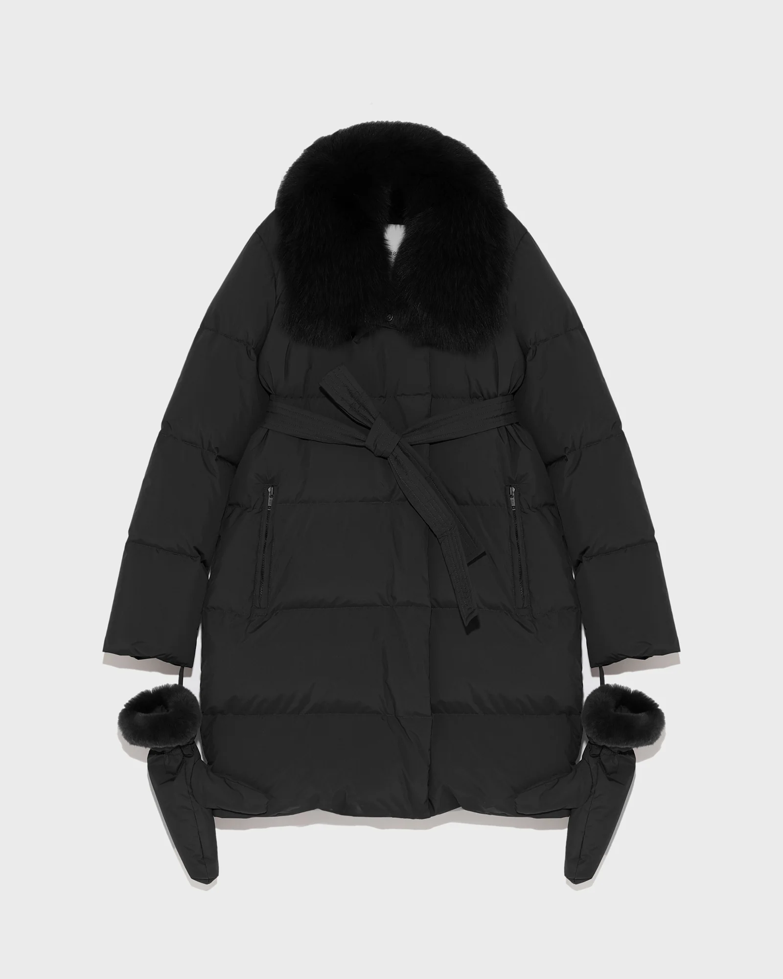 Belted down jacket in waterproof technical fabric with fox and rabbit fur - Image 5