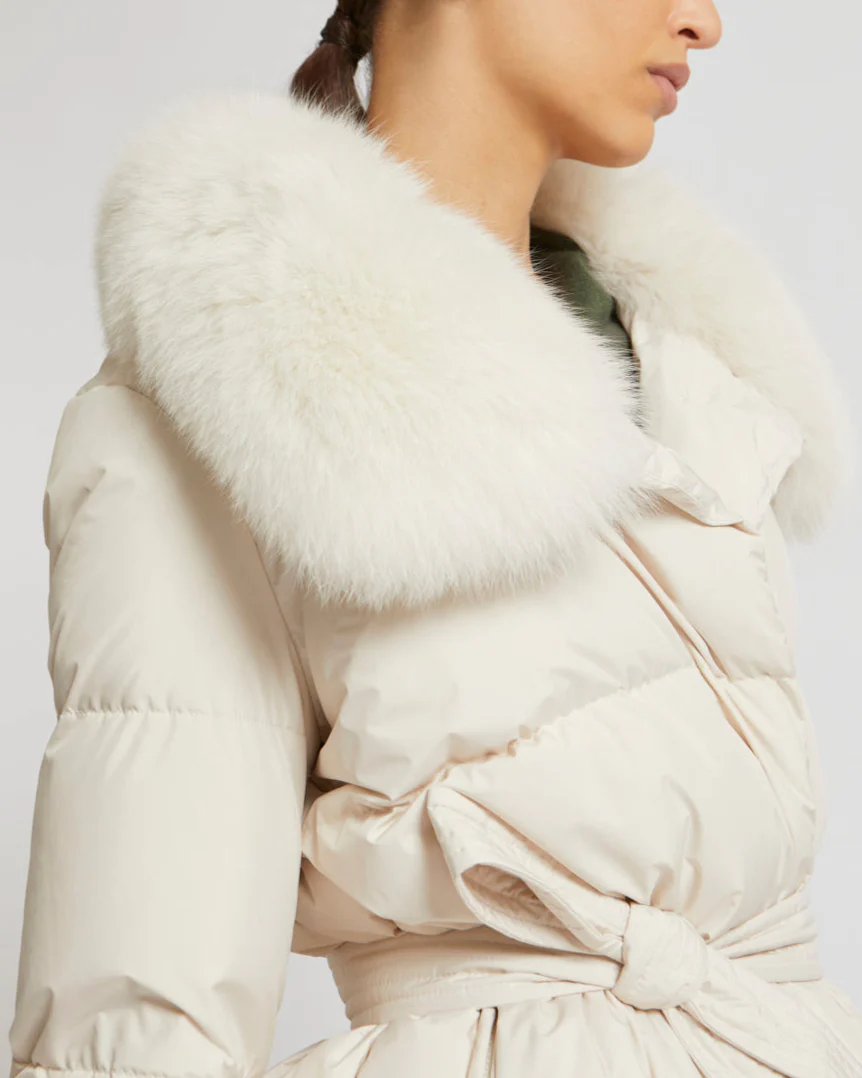 Belted down jacket in waterproof technical fabric with fox and rabbit fur - Image 4