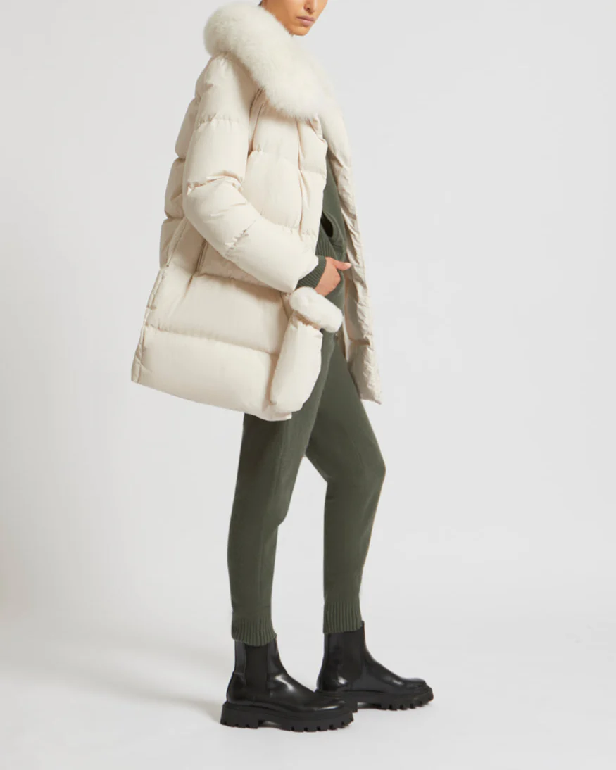 Belted down jacket in waterproof technical fabric with fox and rabbit fur - Image 5