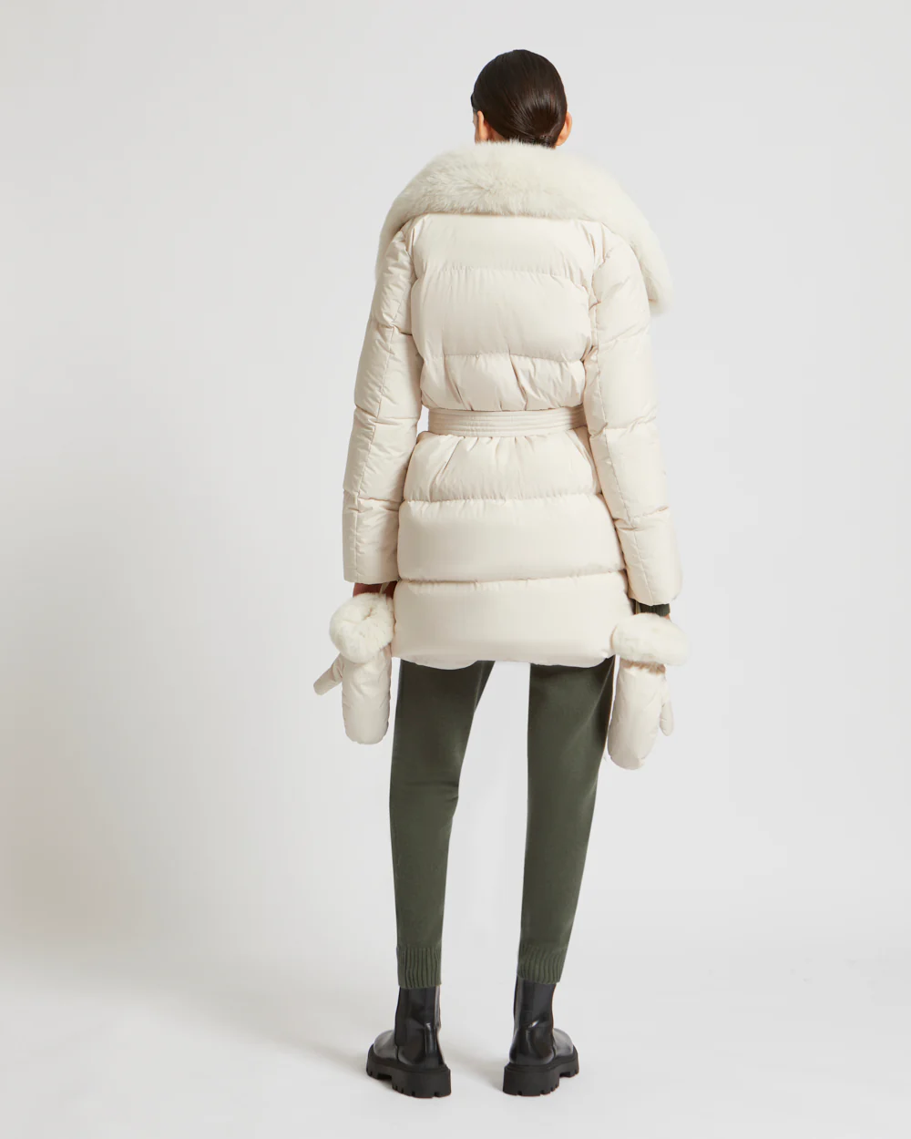 Belted down jacket in waterproof technical fabric with fox and rabbit fur - Image 6