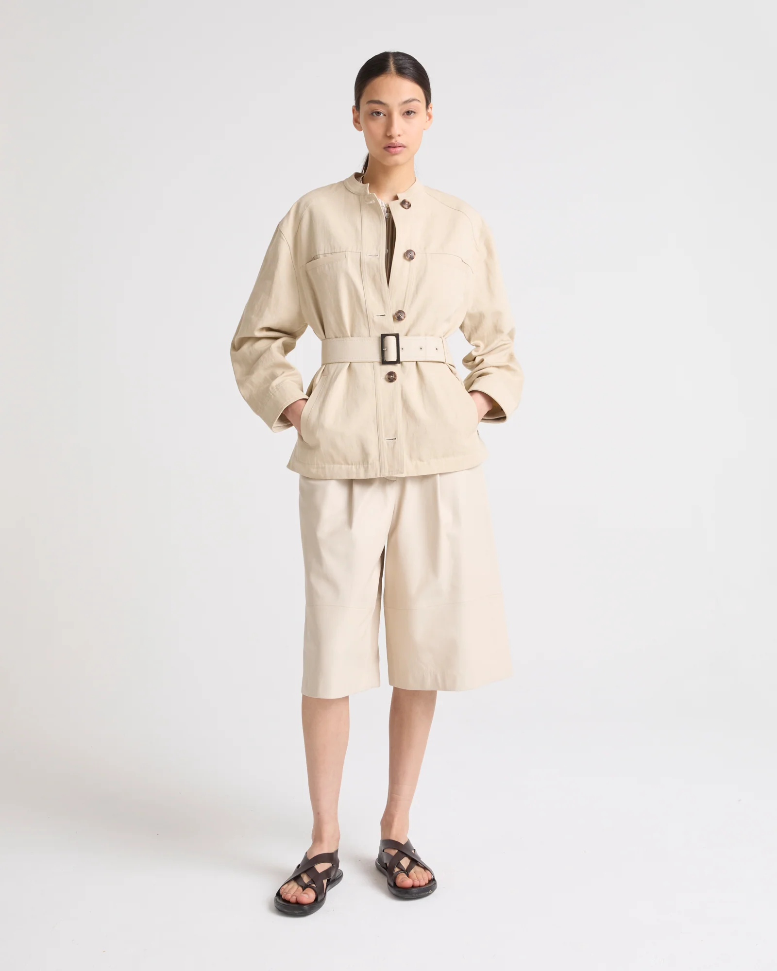 Belted jacket in cotton-linen fabric - Image 2