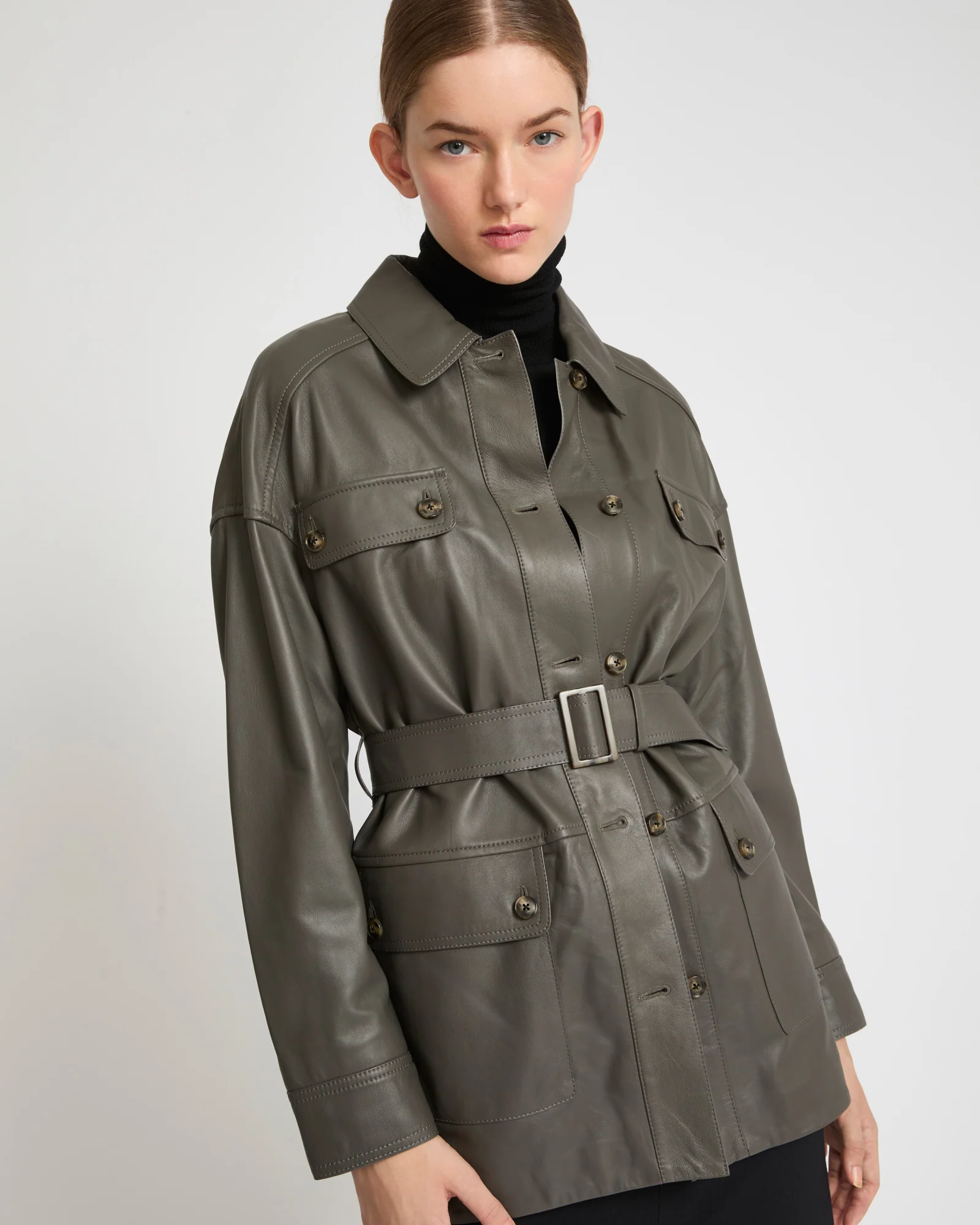 Belted safari jacket in lambskin leather - Image 4