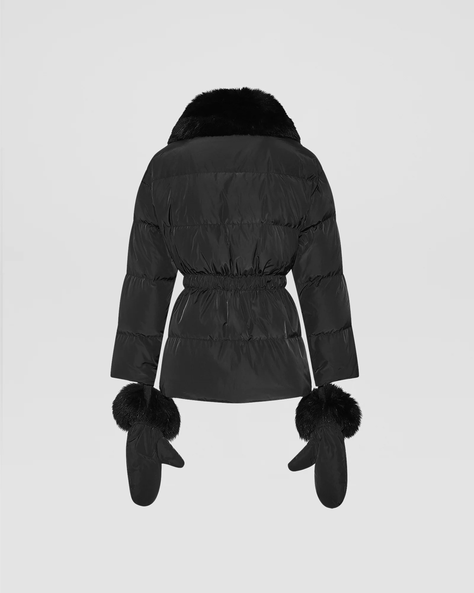 Belted technical fabric down jacket with detachable fox fur collar - Image 8