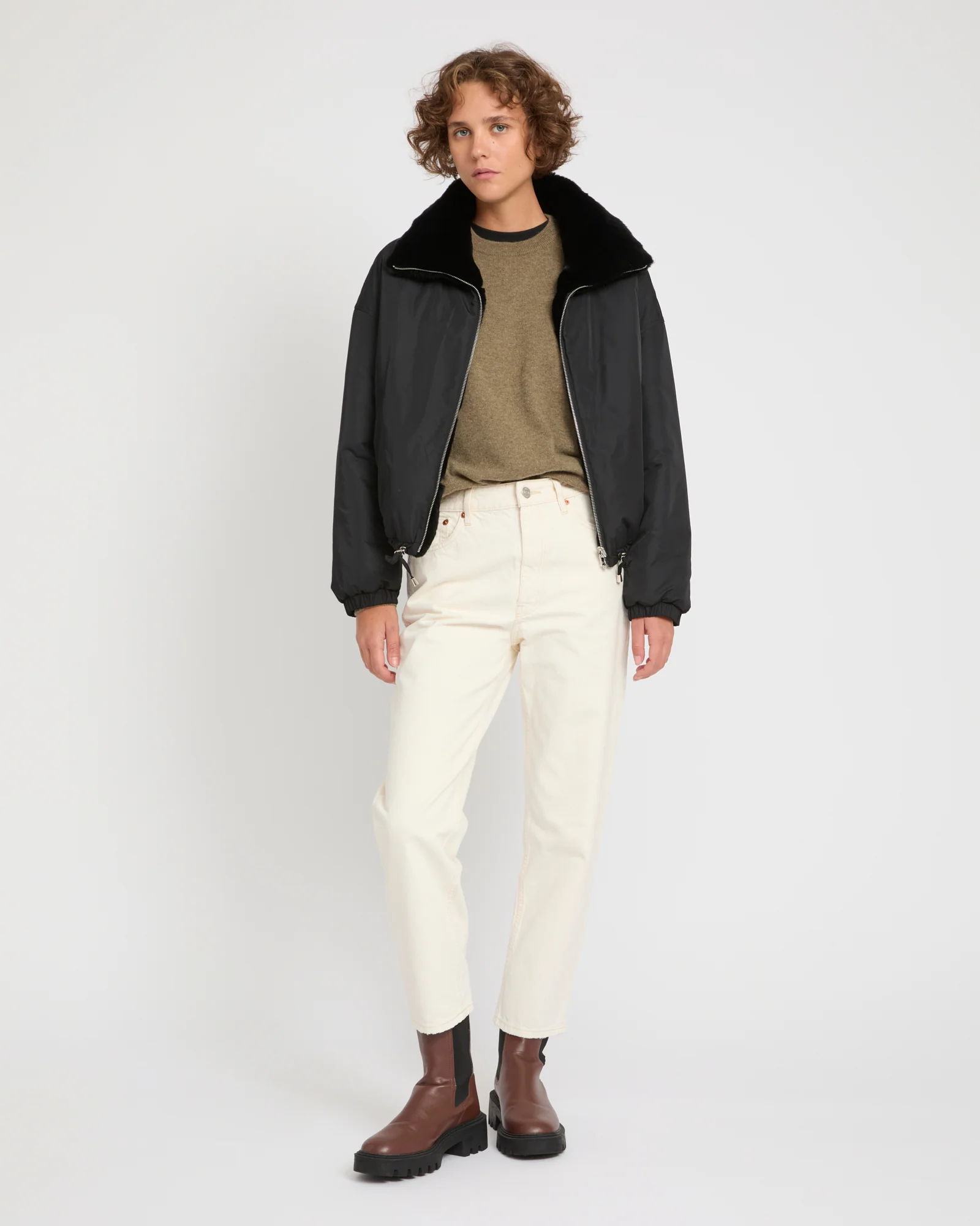 Boxy jacket in technical fabric reversible rex rabbit fur - Image 3
