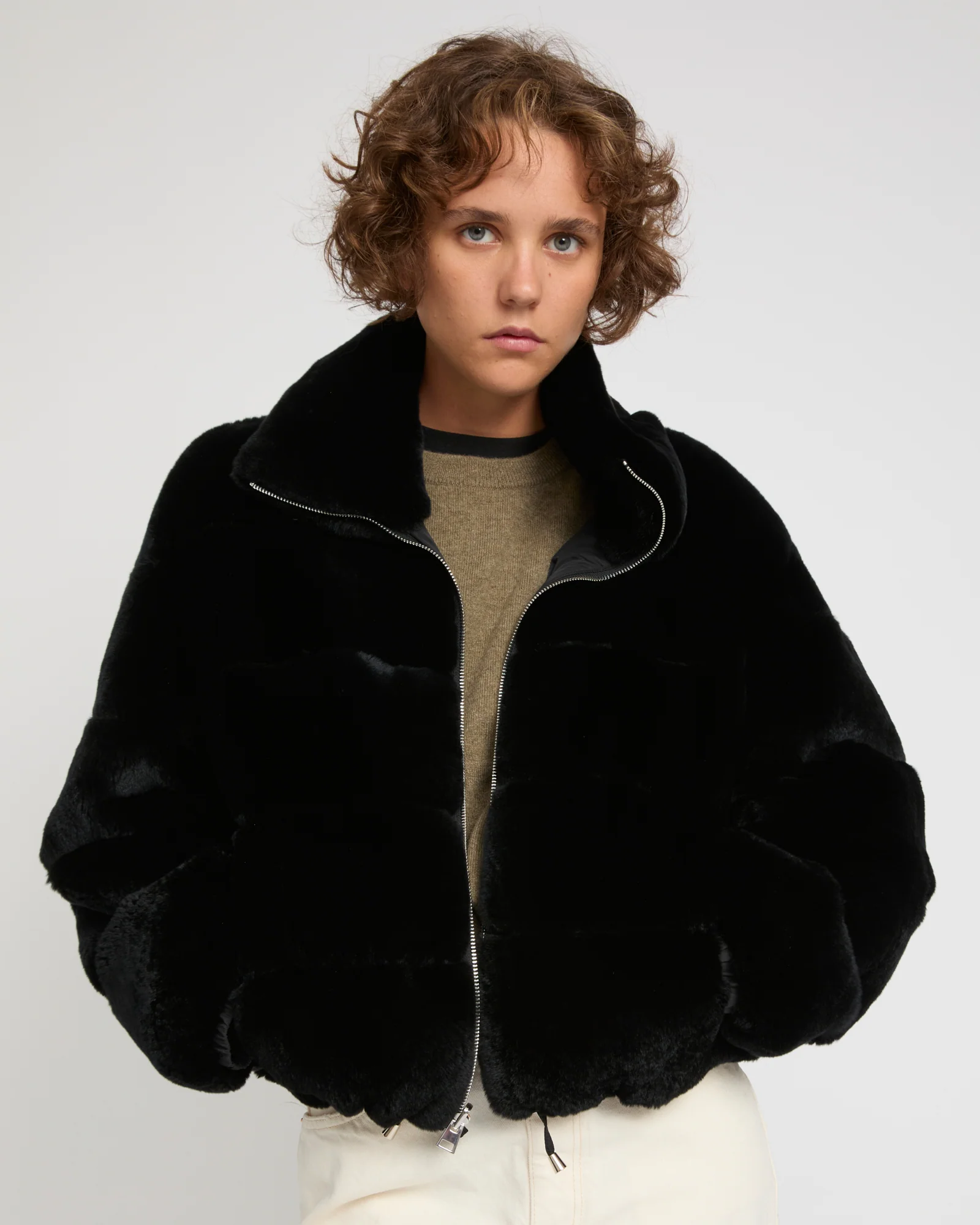 Boxy jacket in technical fabric reversible rex rabbit fur - Image 4