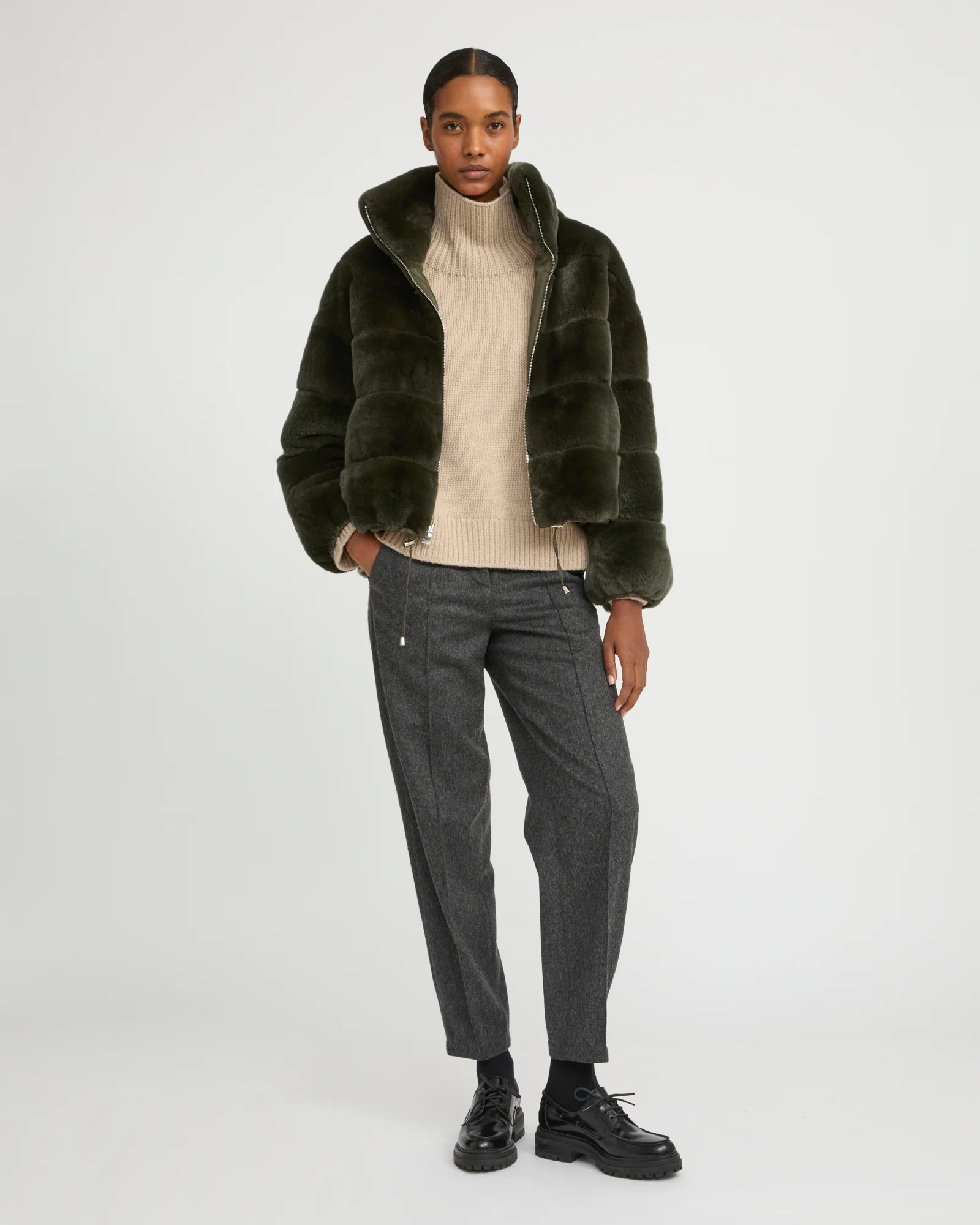 Boxy jacket in technical fabric reversible rex rabbit fur - Image 4