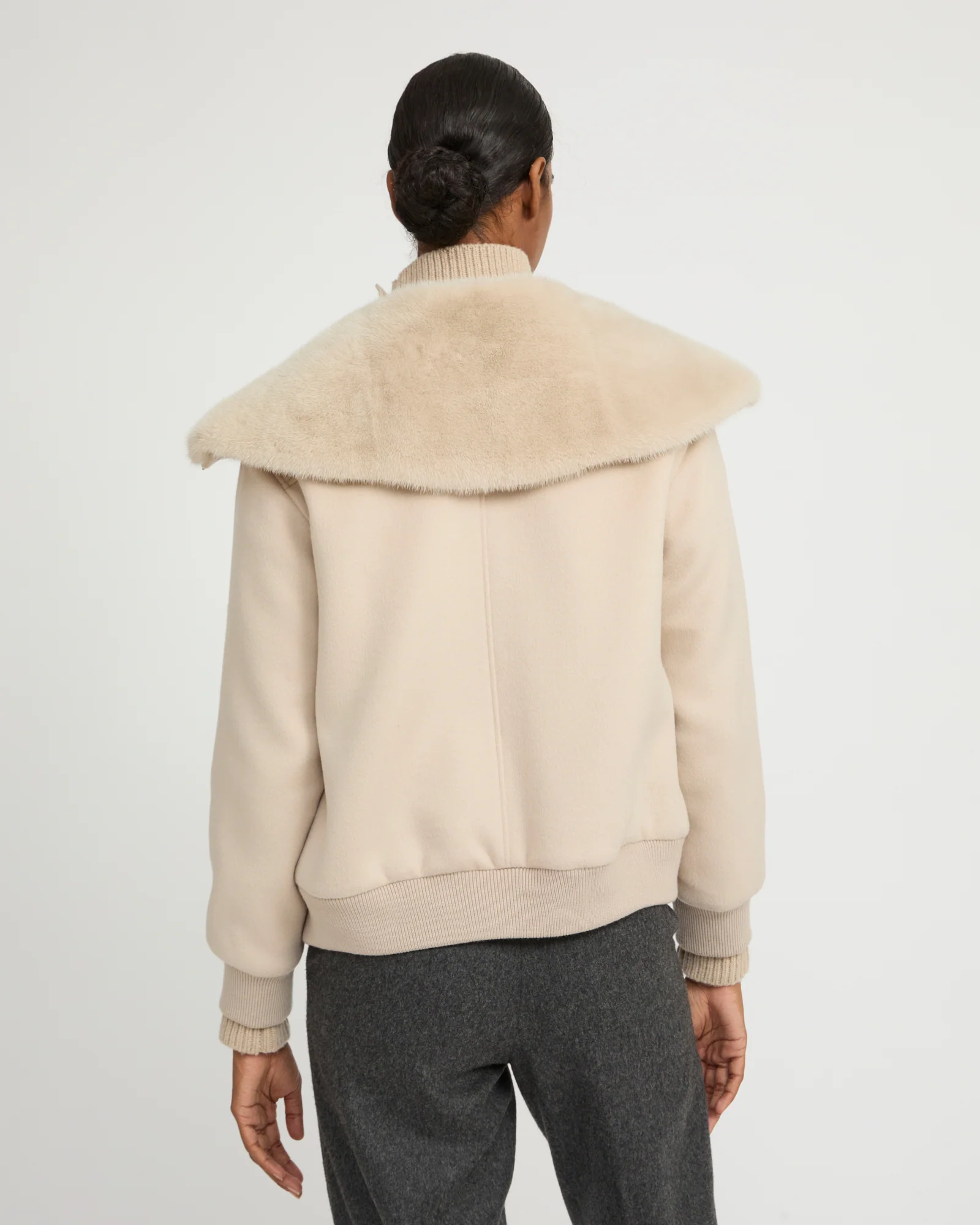 Cashmere-blend cropped blouson with removable mink fur collar - Image 4