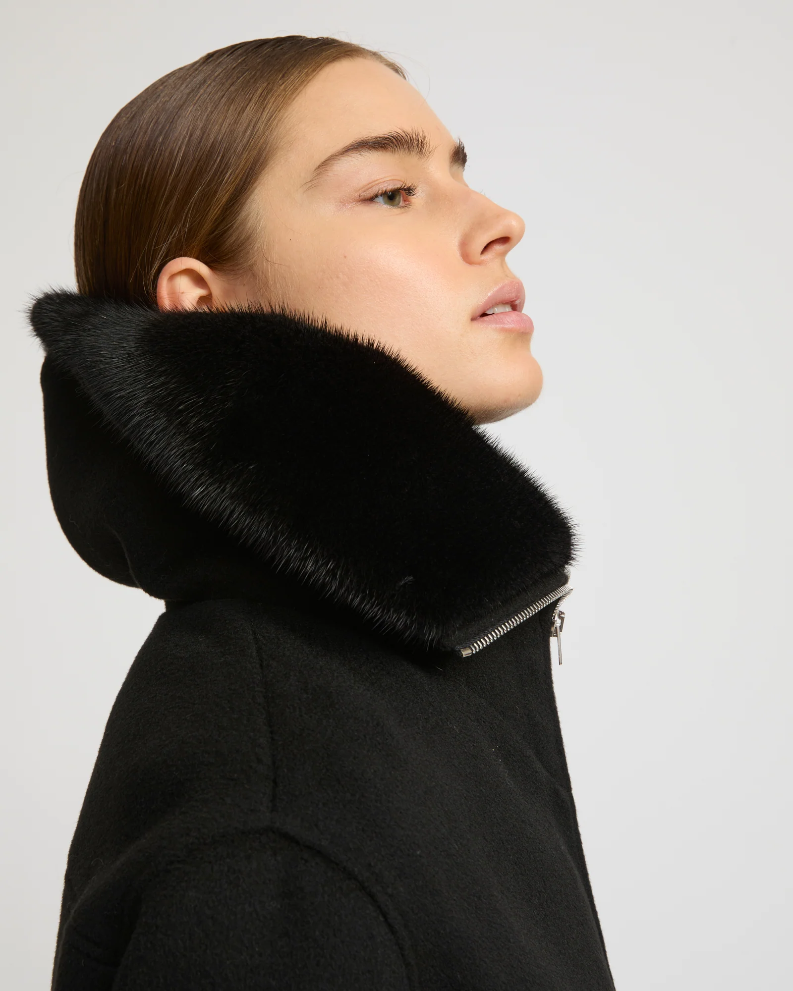 Cashmere-blend cropped blouson with removable mink fur collar - Image 3