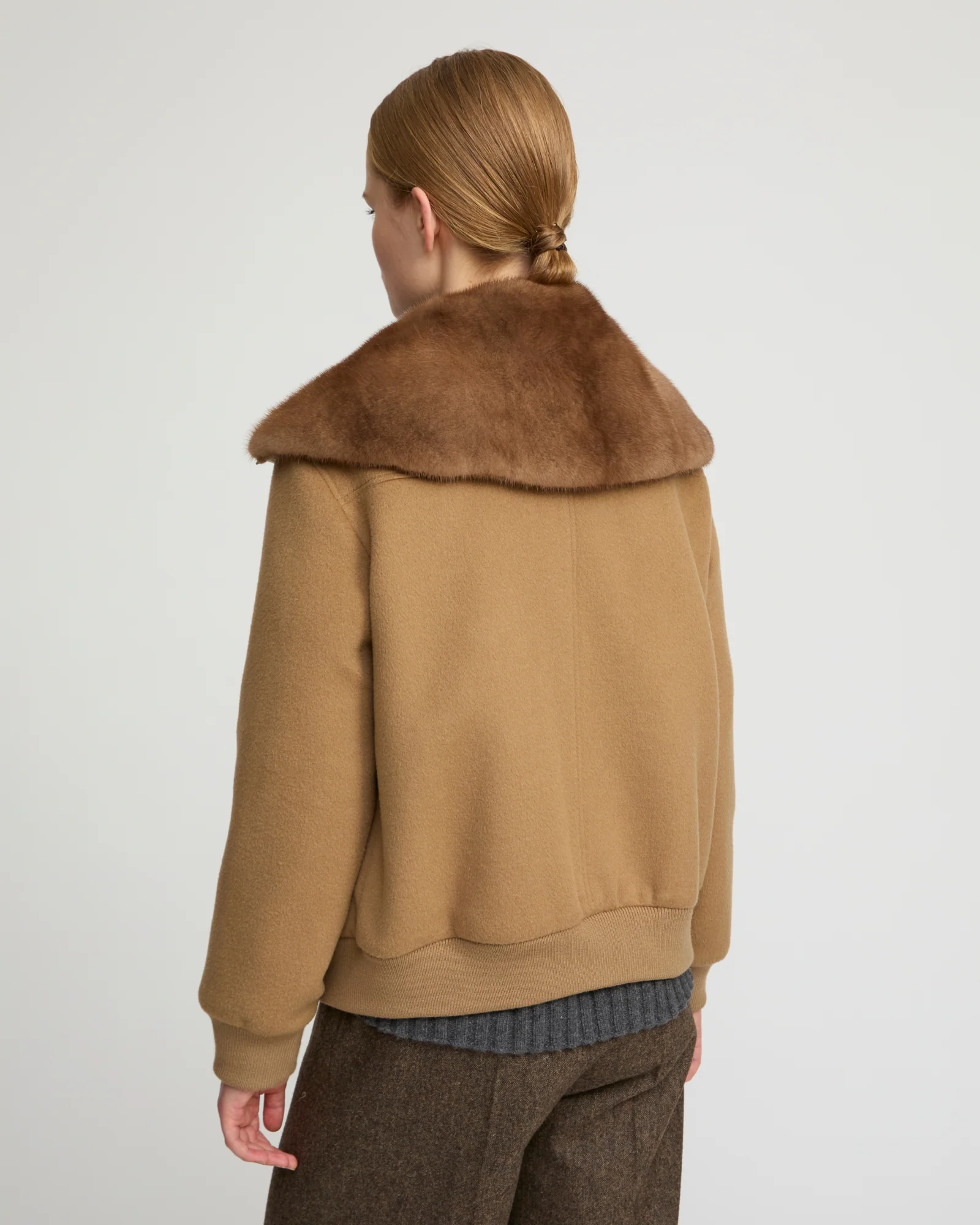 Cashmere-blend cropped blouson with removable mink fur collar - Image 4