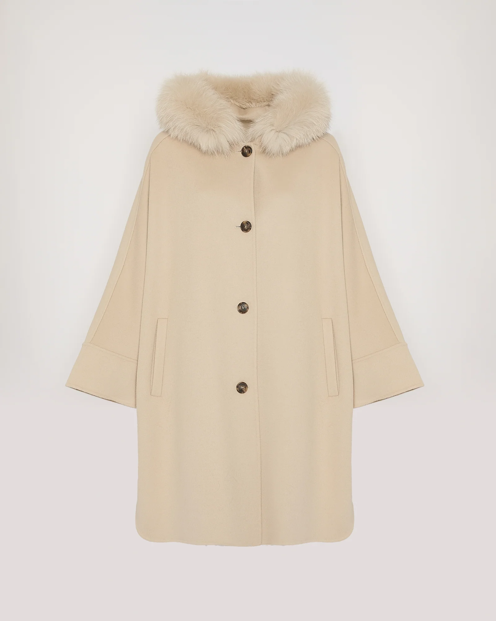 Cashmere blend hooded cape with fox trim - Image 5