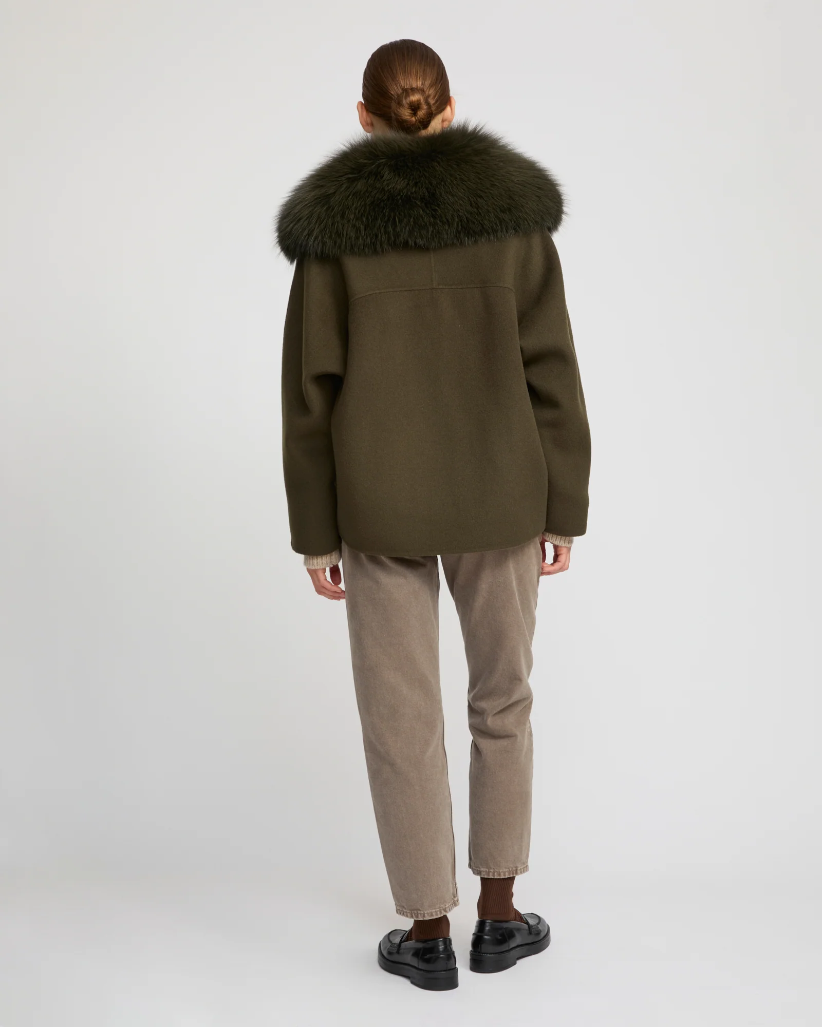 Cashmere-blend pea jacket with removable fox fur collar - Image 5