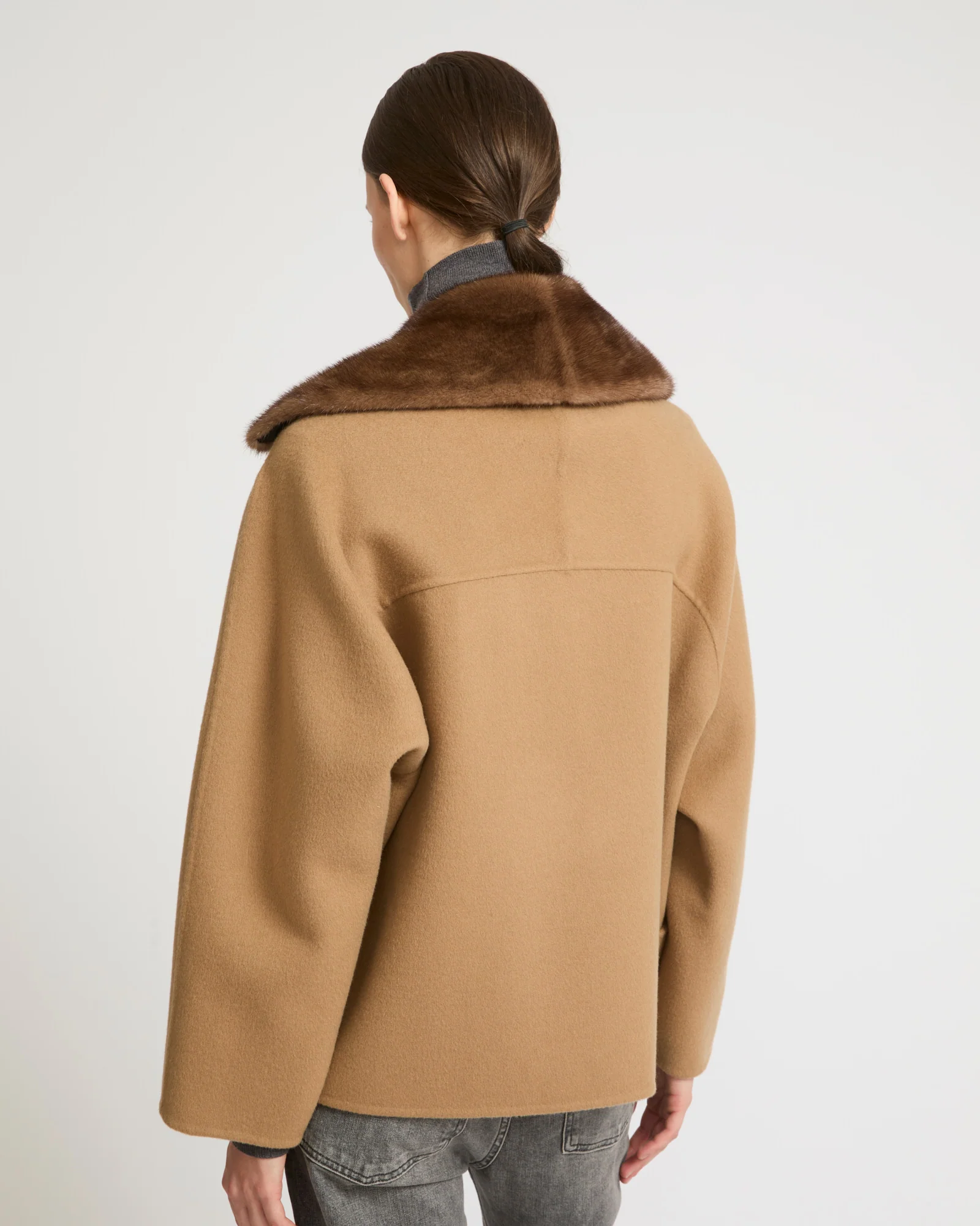 Cashmere blend pea jacket with removable mink collar - Image 5