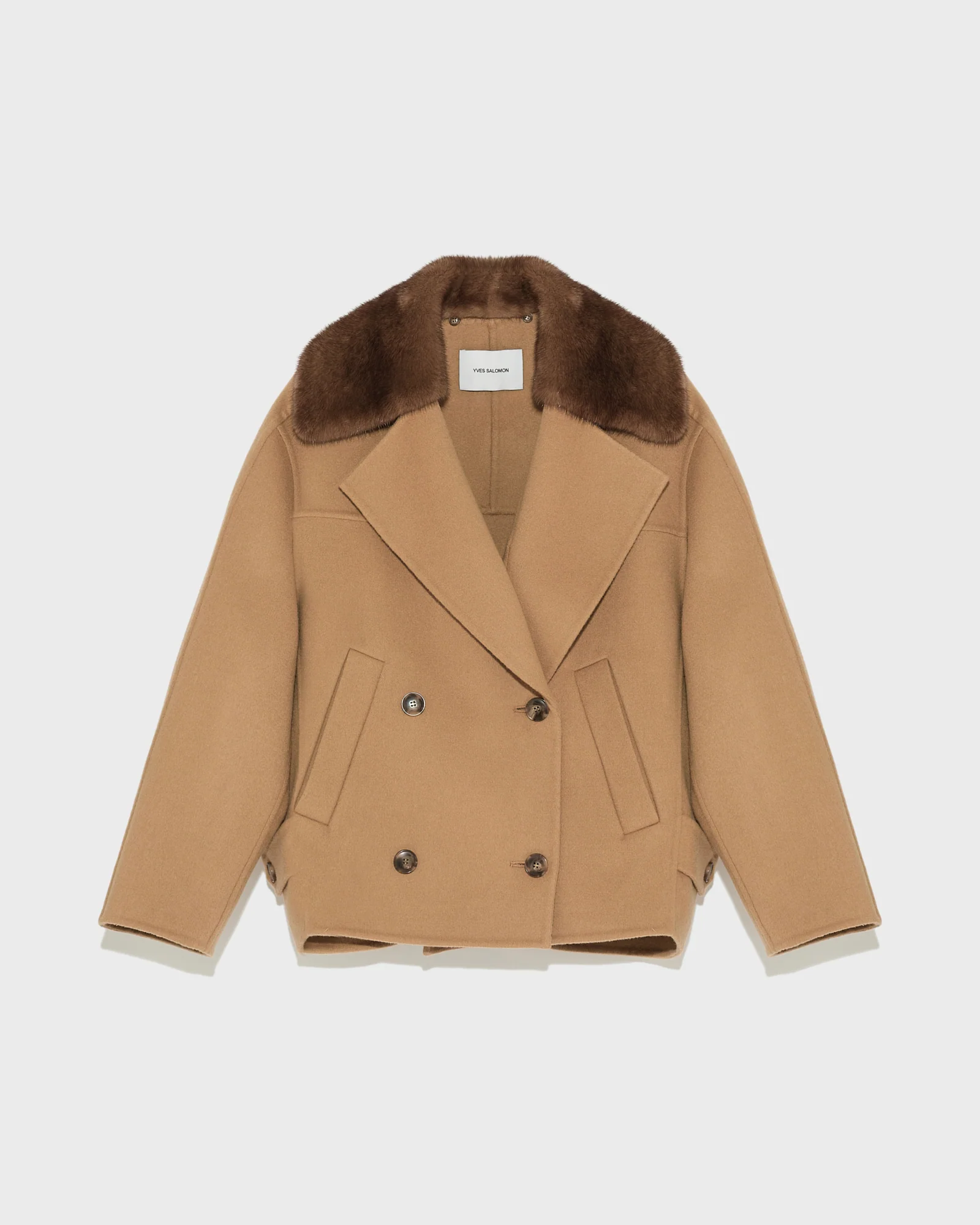 Cashmere blend pea jacket with removable mink collar - Image 6