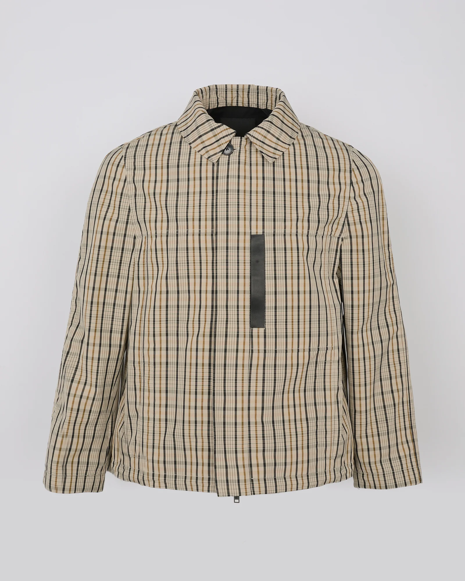 Check pattern fabric jacket with leather details - Image 4
