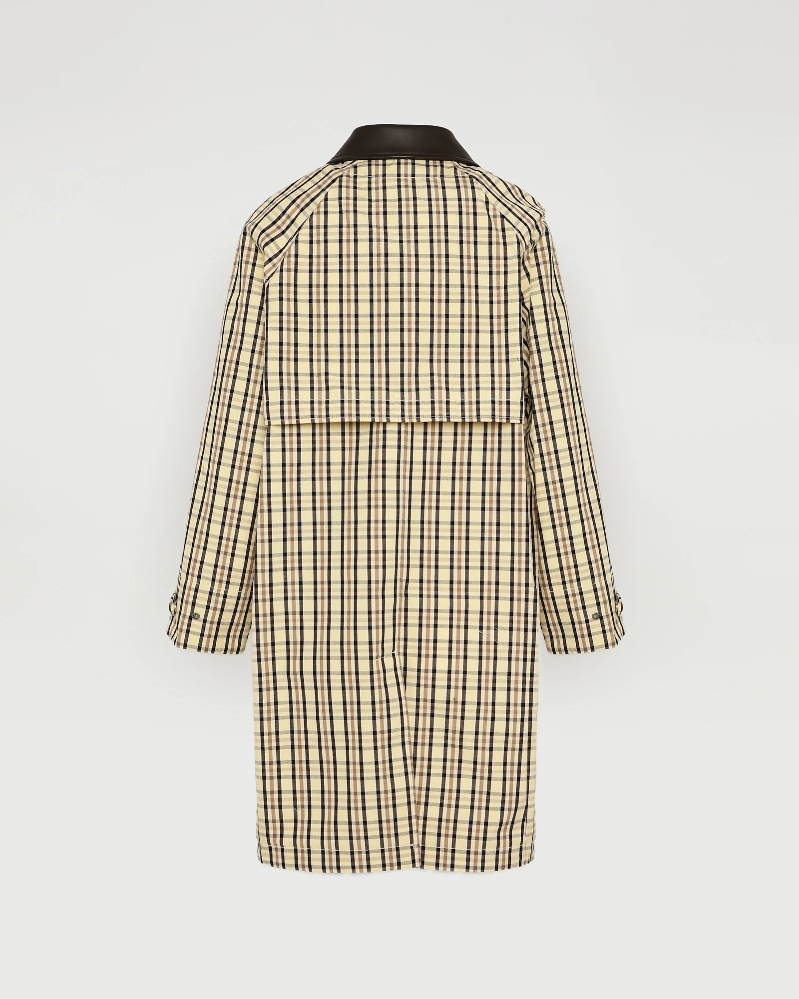 Check pattern jacquard fabric parka with leather collar - Image 6