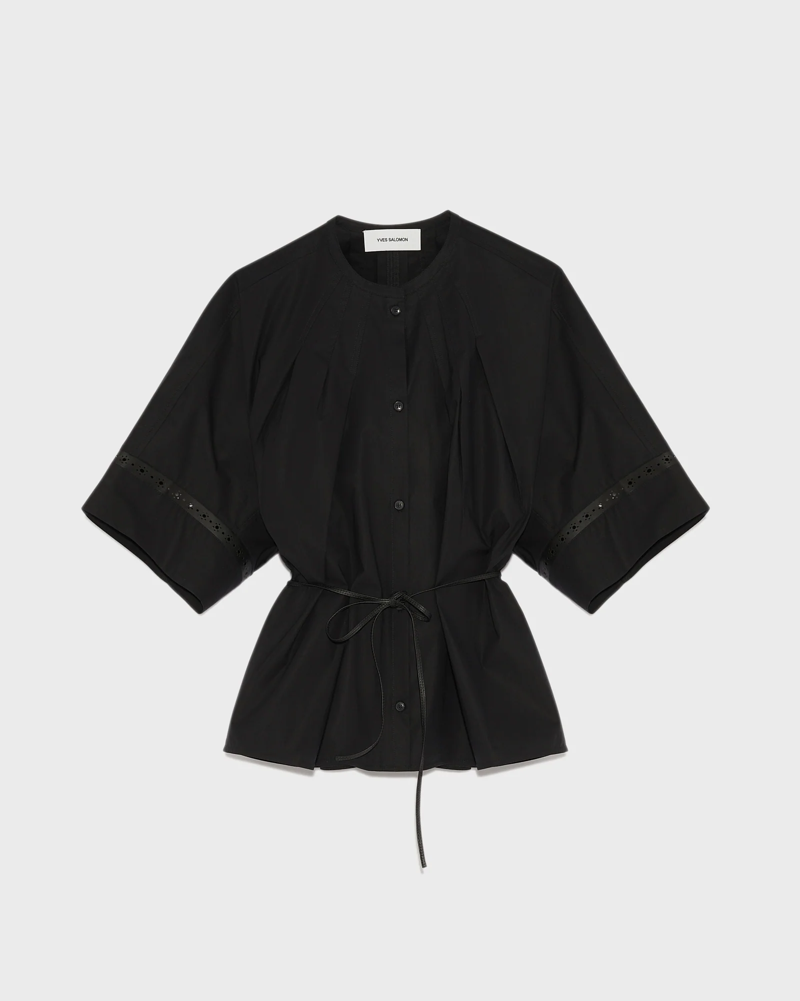 Cotton poplin shirt with leather inserts - Image 3