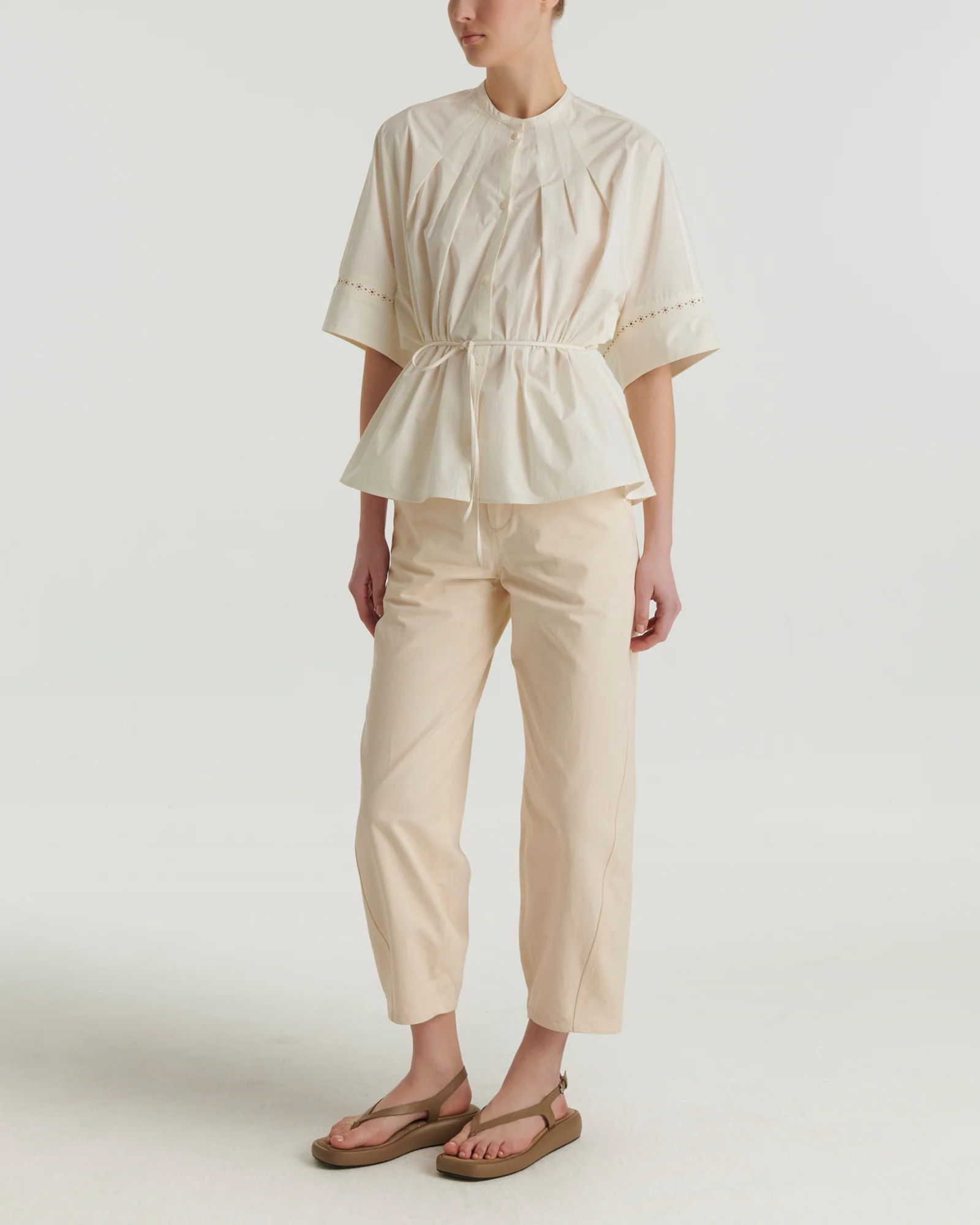 Cotton poplin shirt with leather inserts - Image 2
