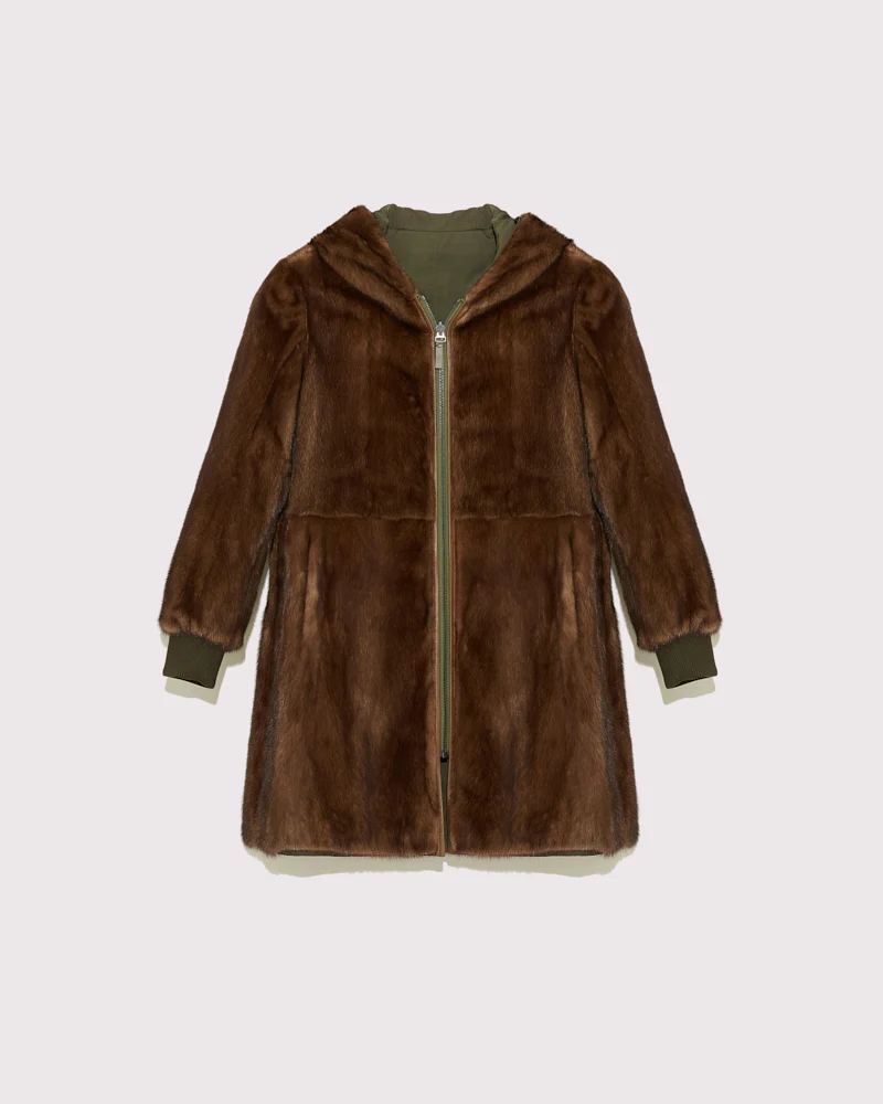 Classic reversible parka in technical fabric and mink - - Image 3