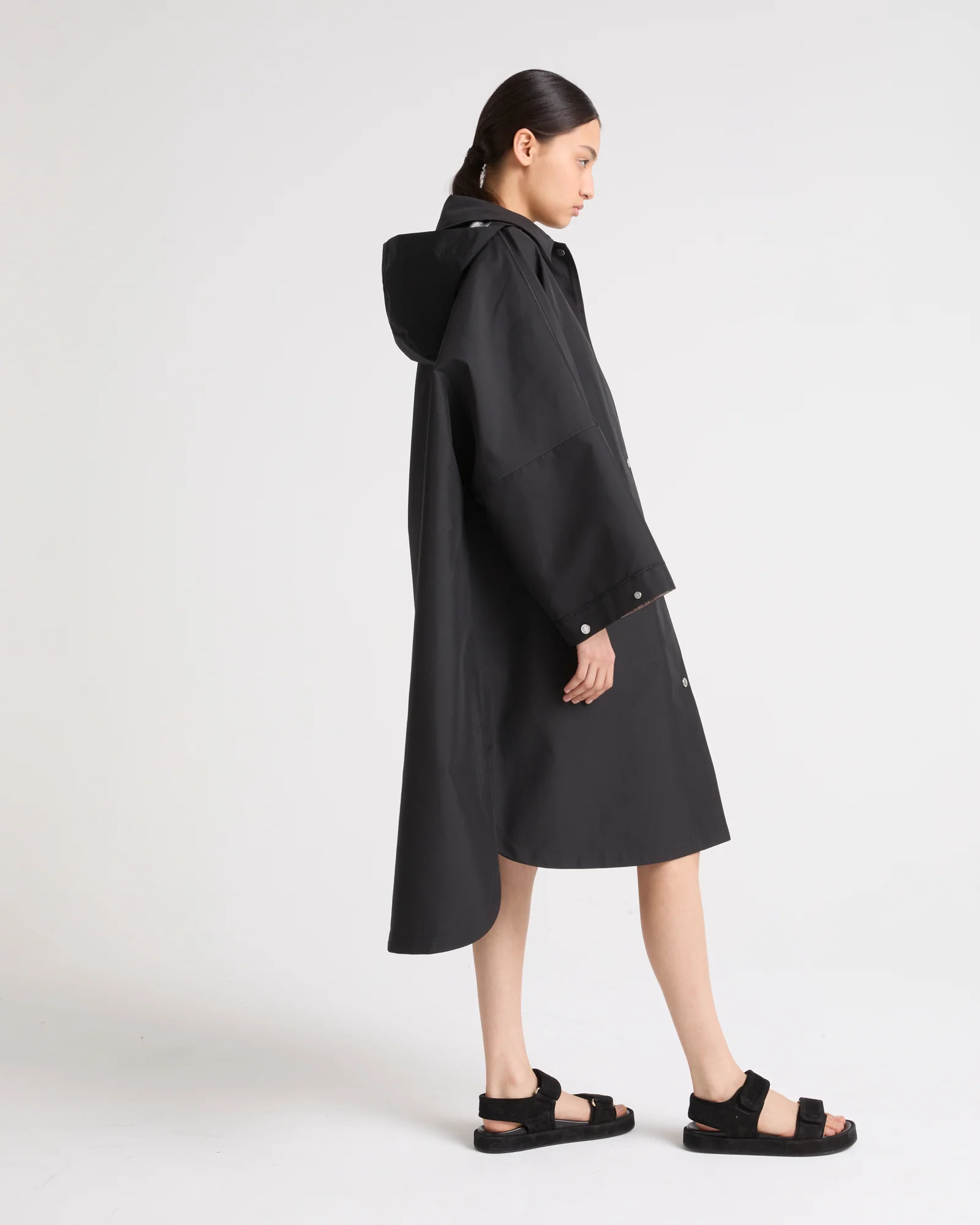Cape-style parka in technical fabric
