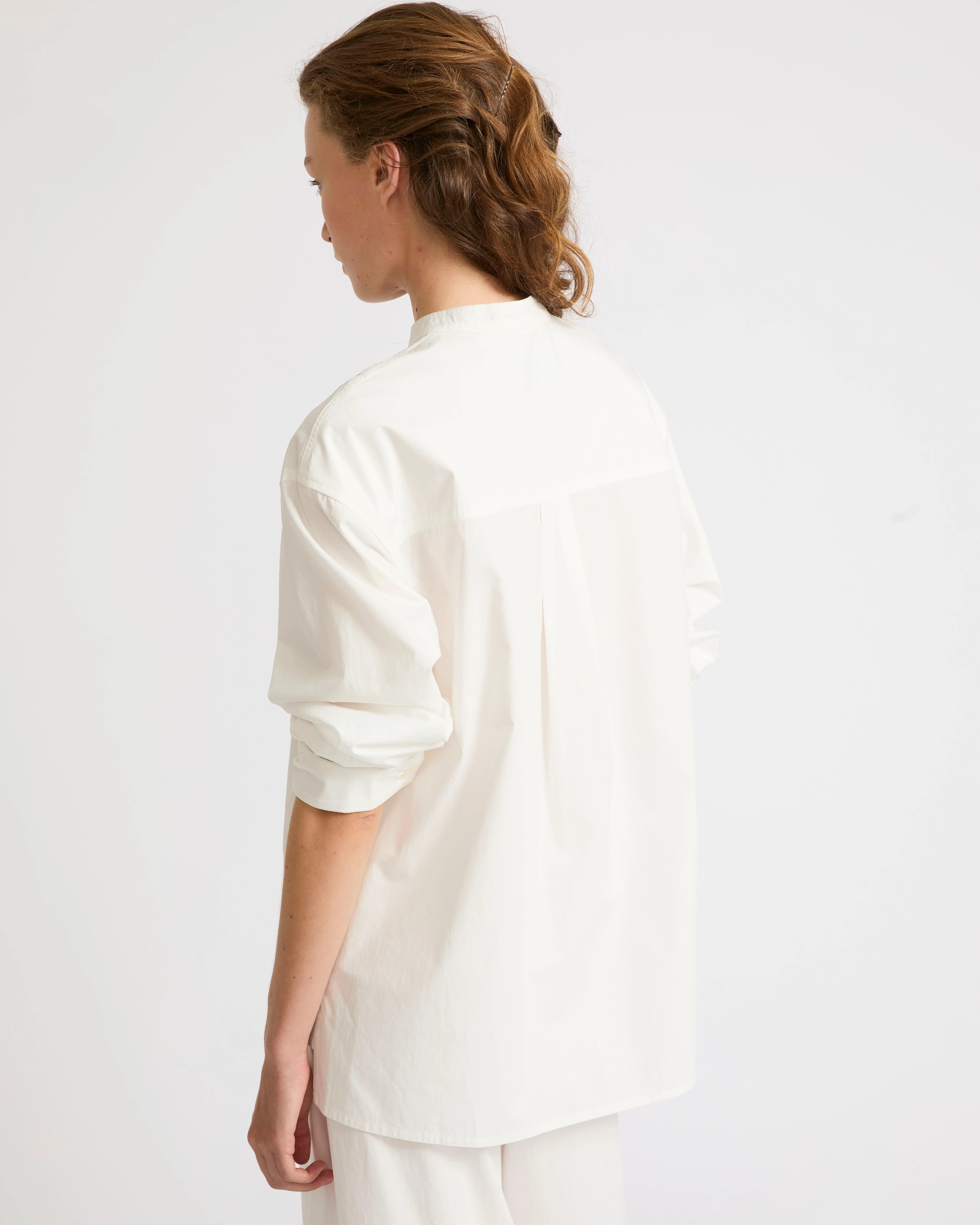 Cotton poplin blouse with leather inserts - Image 5
