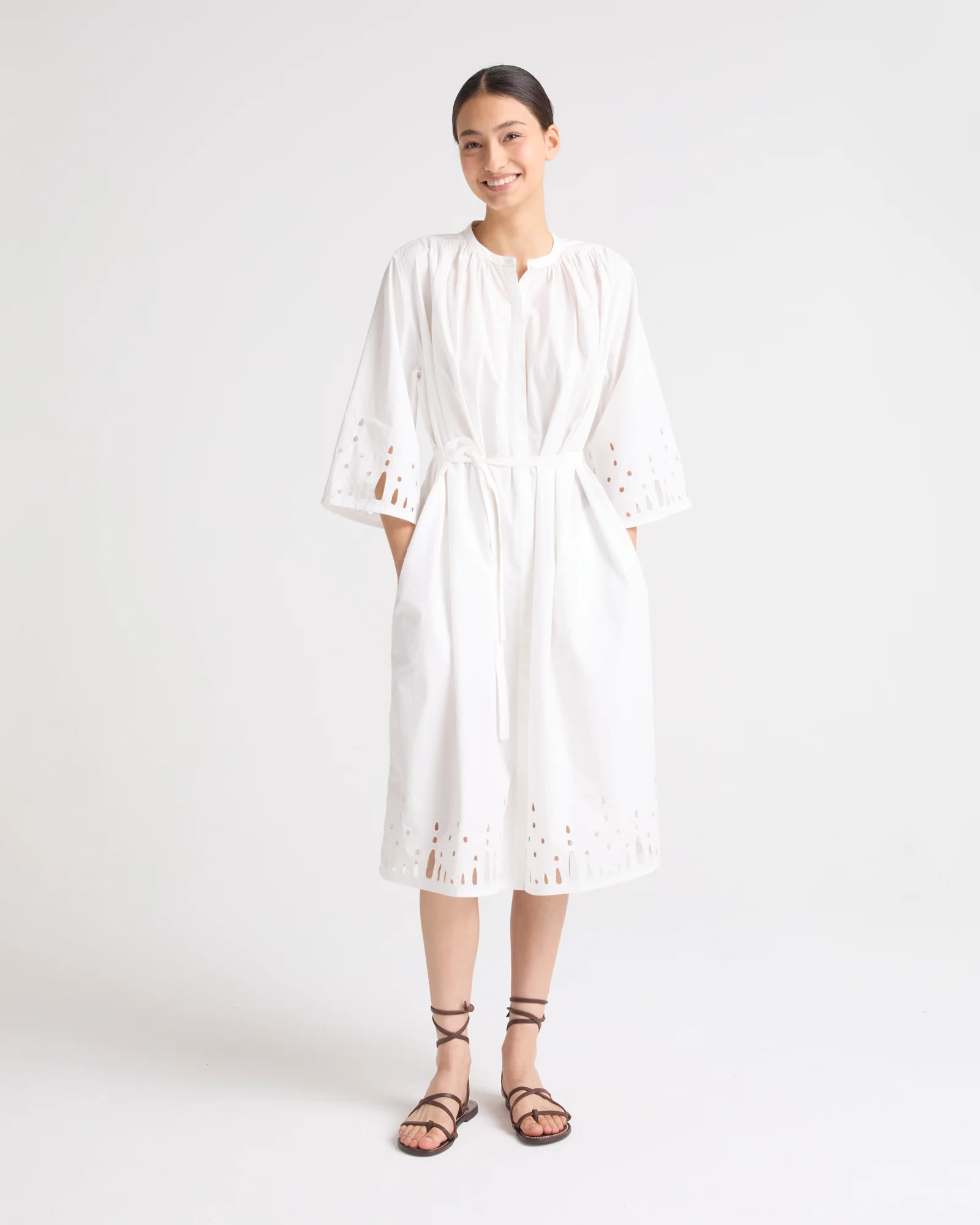 Cotton poplin dress with broderie anglaise - Image 3