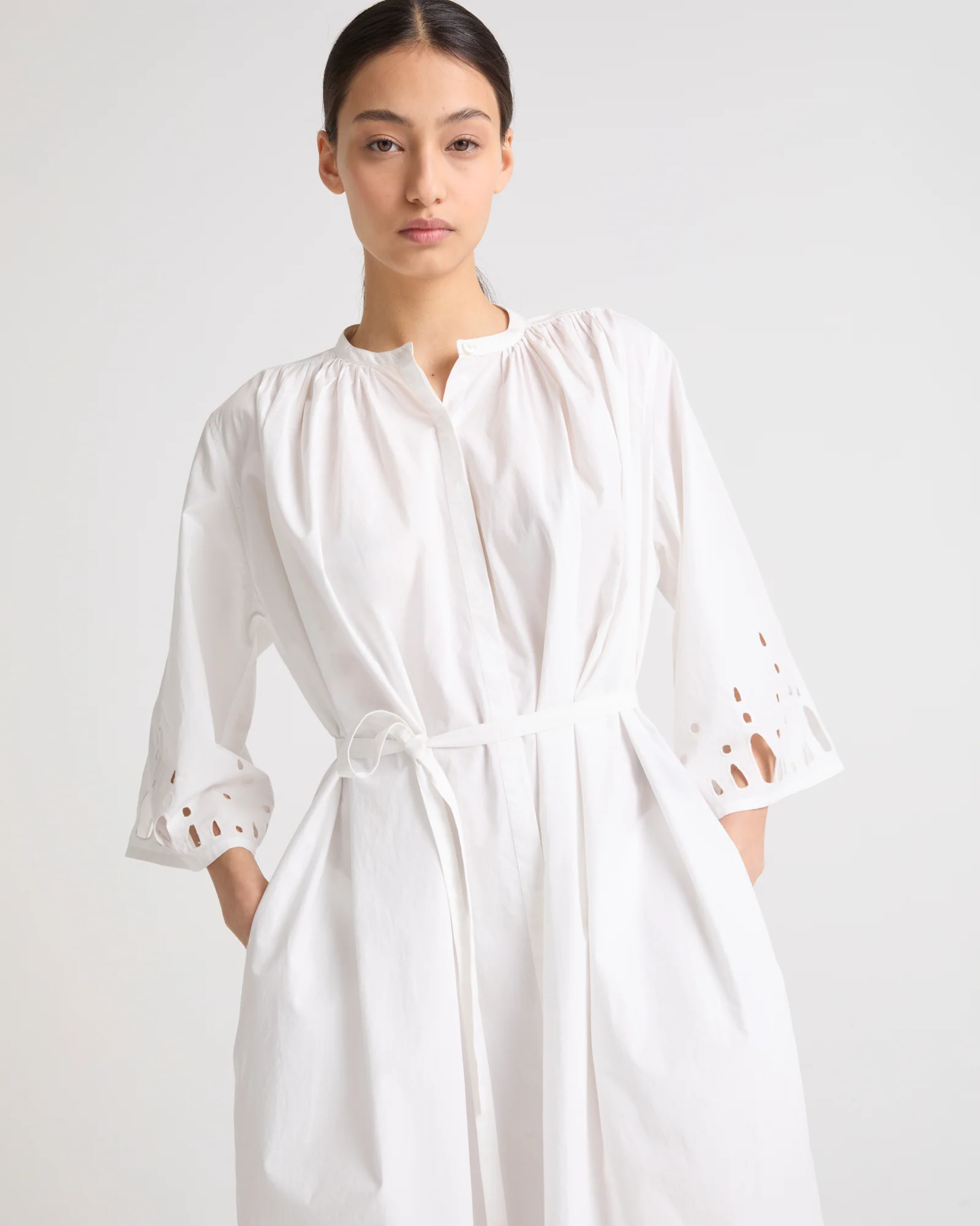 Cotton poplin dress with broderie anglaise - Image 4