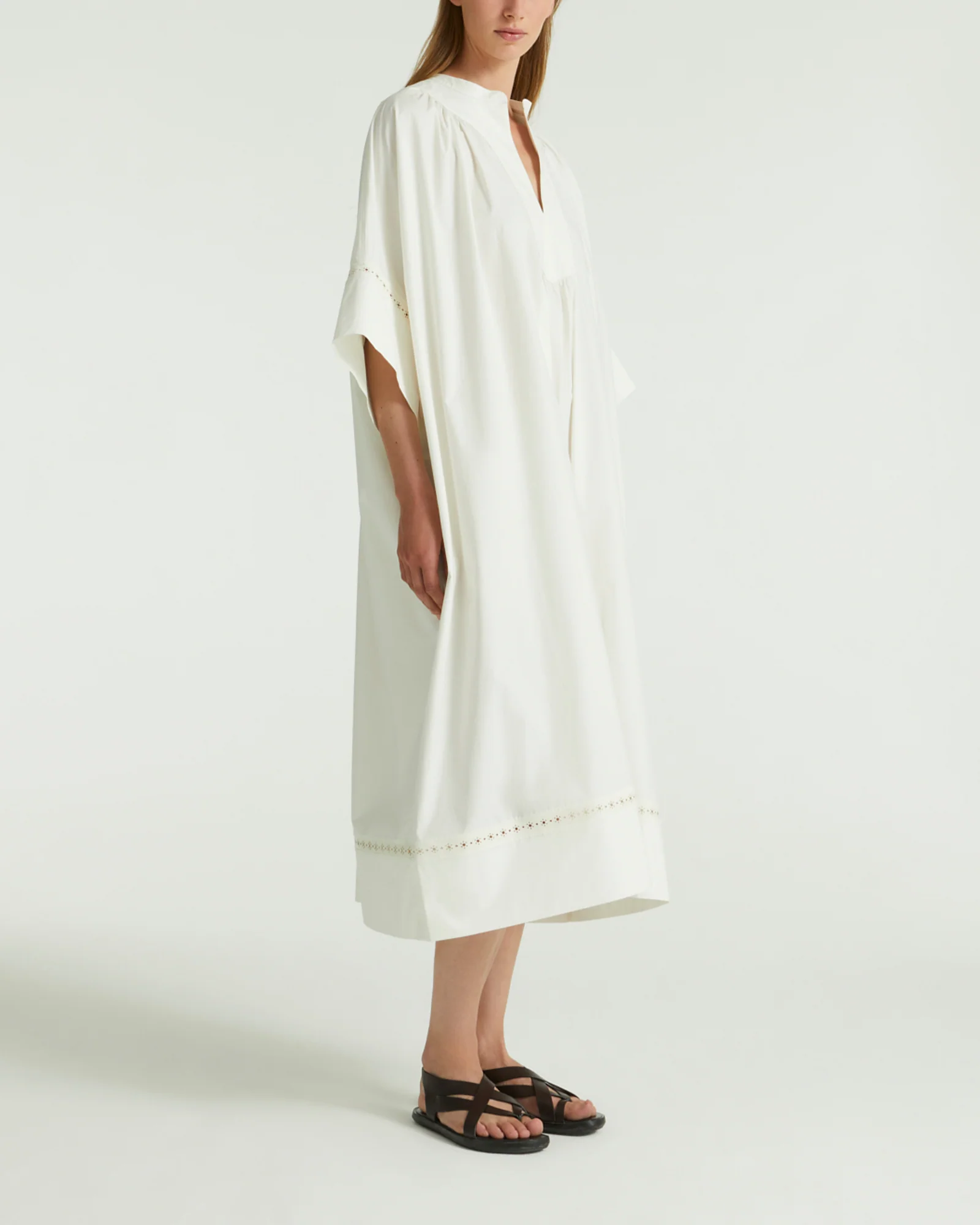 Cotton poplin dress with leather inserts - Image 2