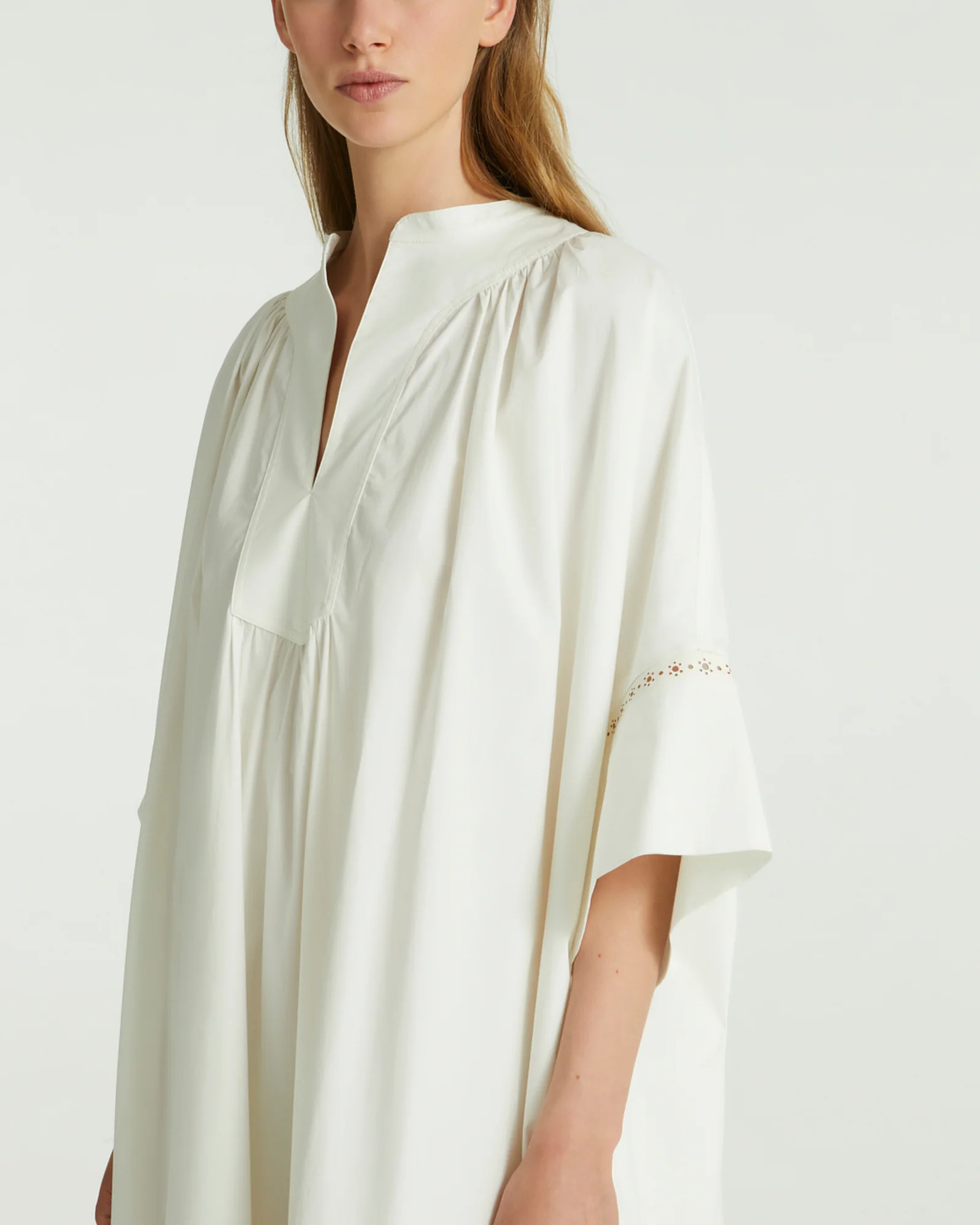 Cotton poplin dress with leather inserts - Image 4