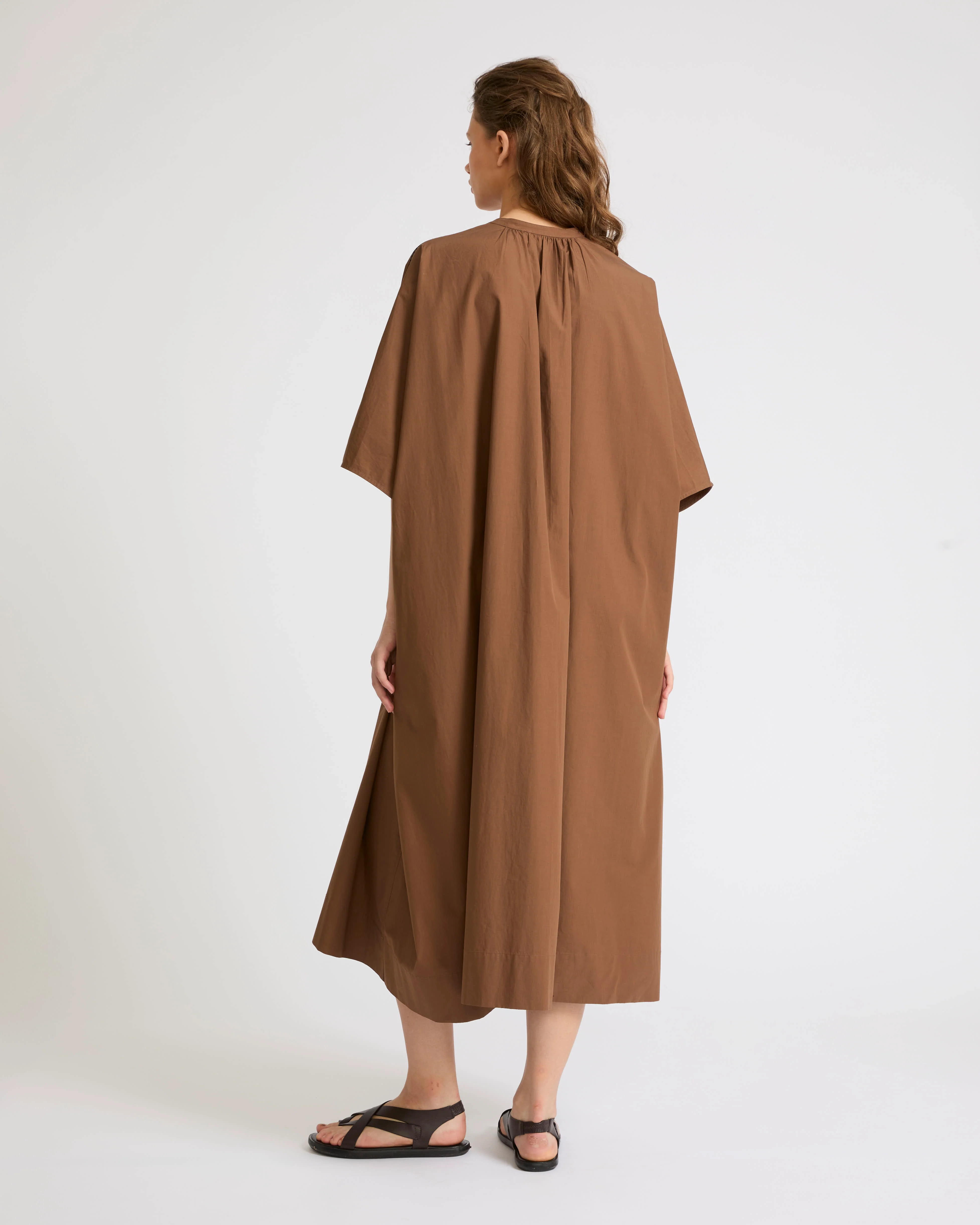 Cotton poplin kaftan dress with leather inserts - Image 4