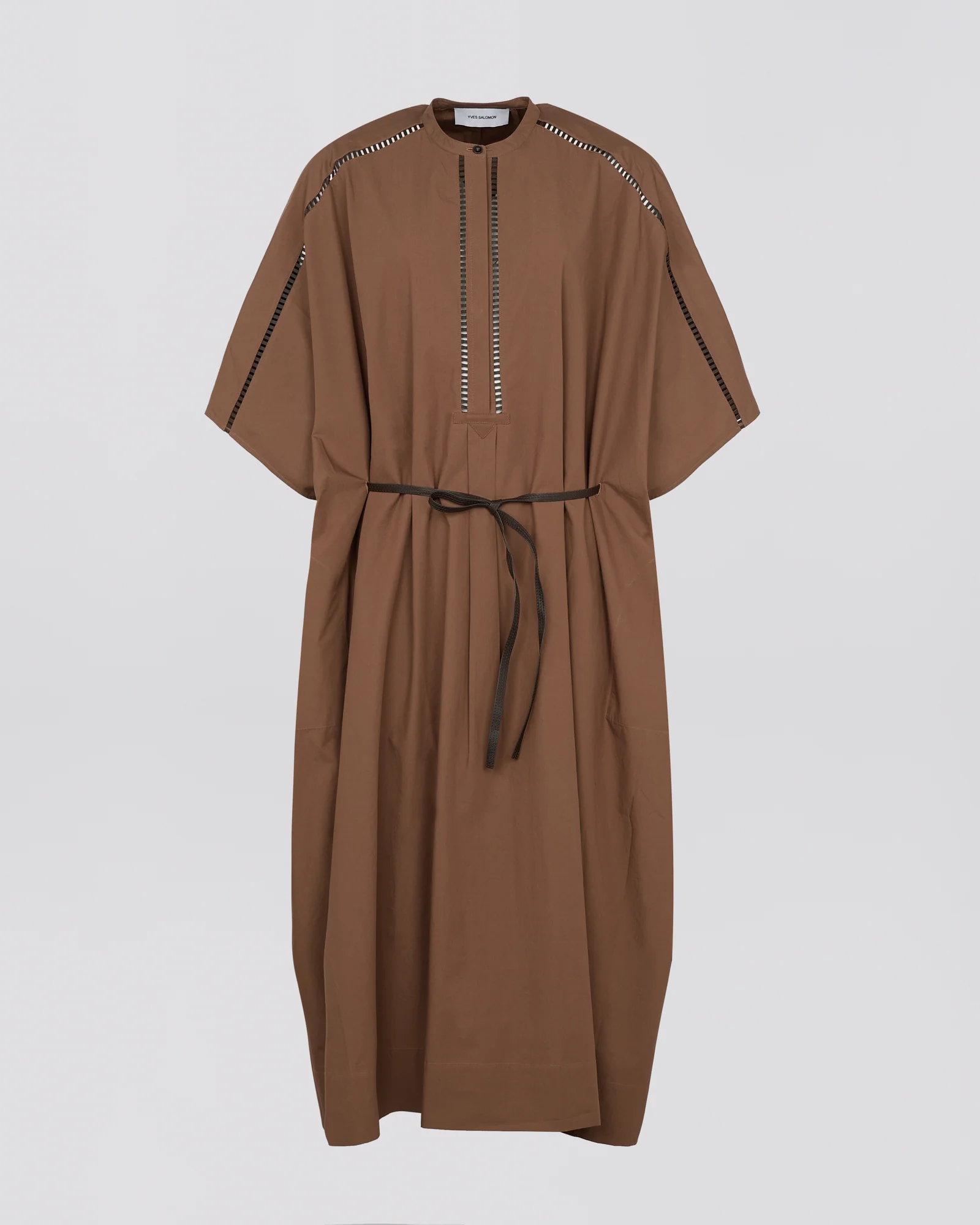 Cotton poplin kaftan dress with leather inserts - Image 5